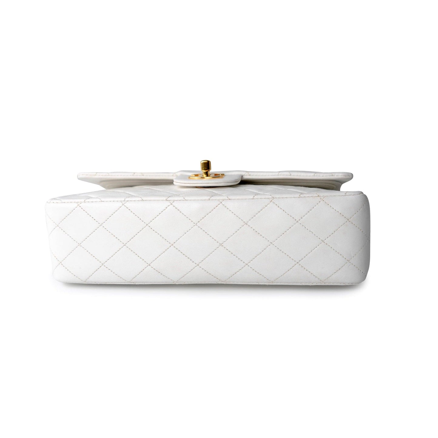 Chanel Vintage White Lambskin Quilted Classic Flap Medium GHW