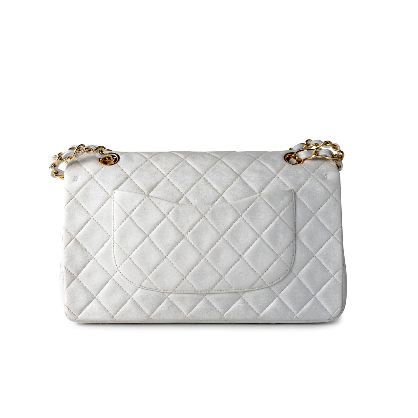 Chanel Vintage White Lambskin Quilted Classic Flap Medium GHW