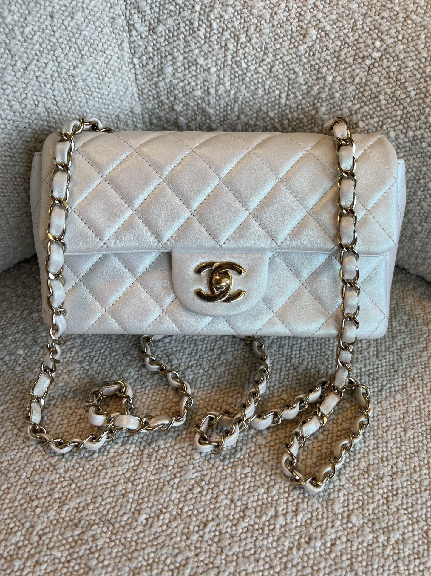 Chanel White Iridescent Mini Rectangular LGHW