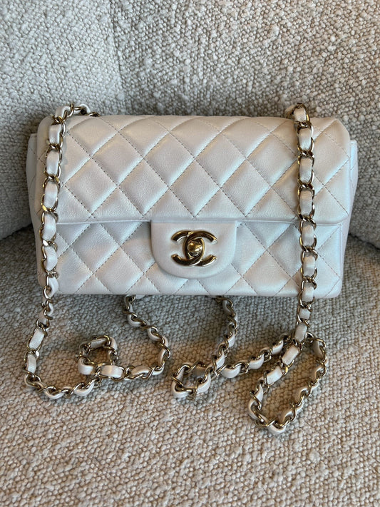 Chanel White Iridescent Mini Rectangular LGHW