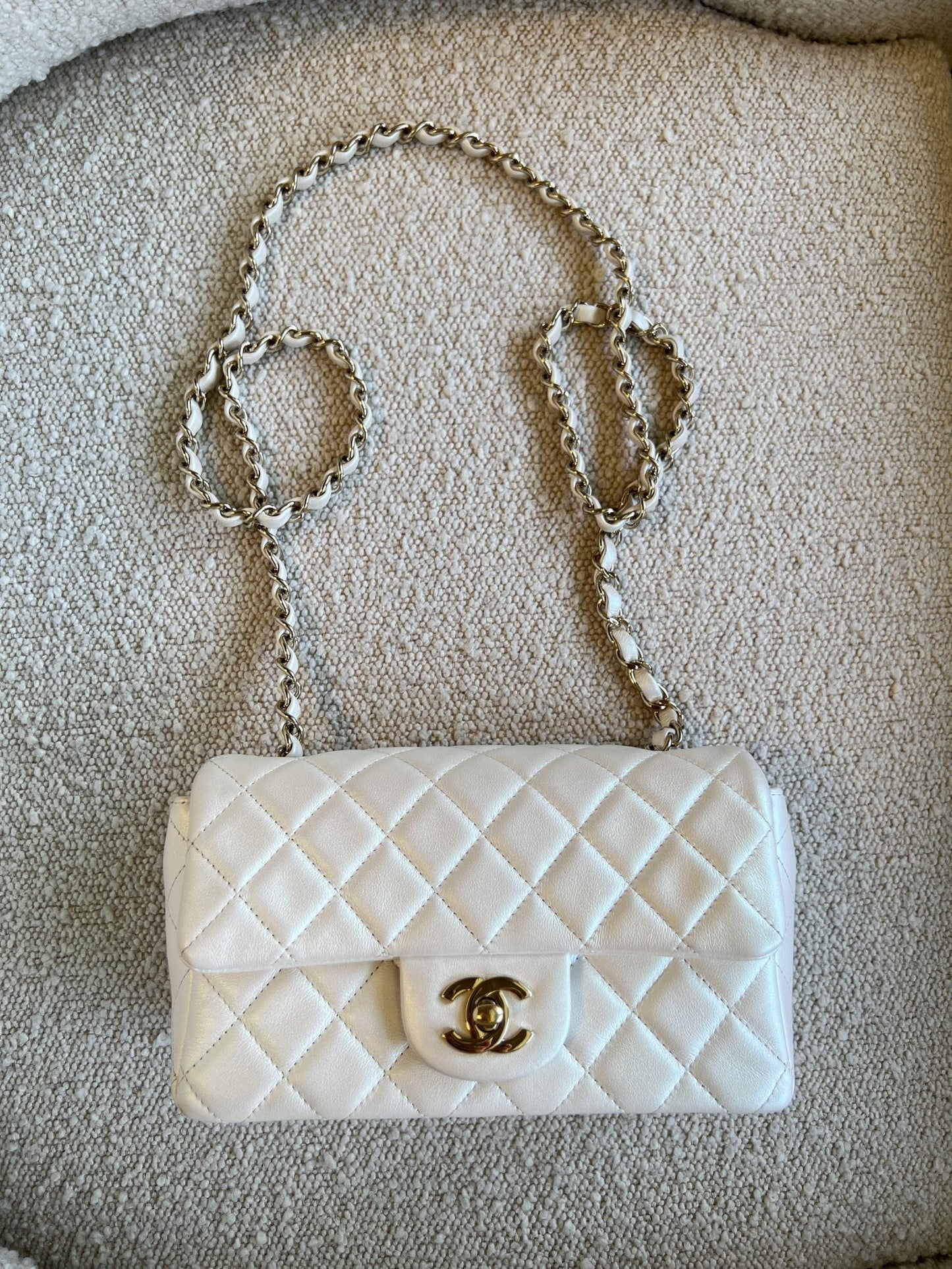 Chanel White Iridescent Mini Rectangular LGHW