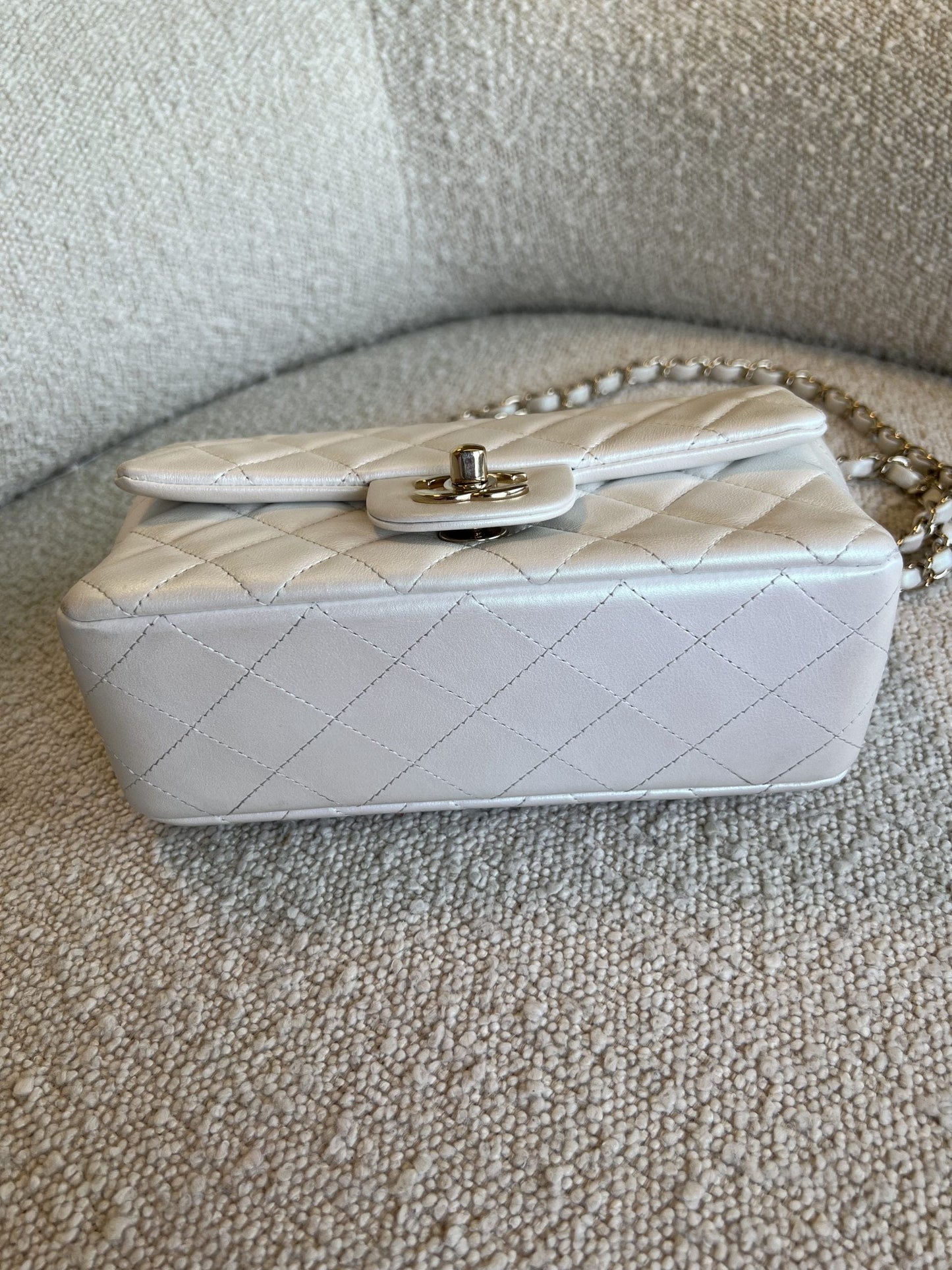 Chanel White Iridescent Mini Rectangular LGHW