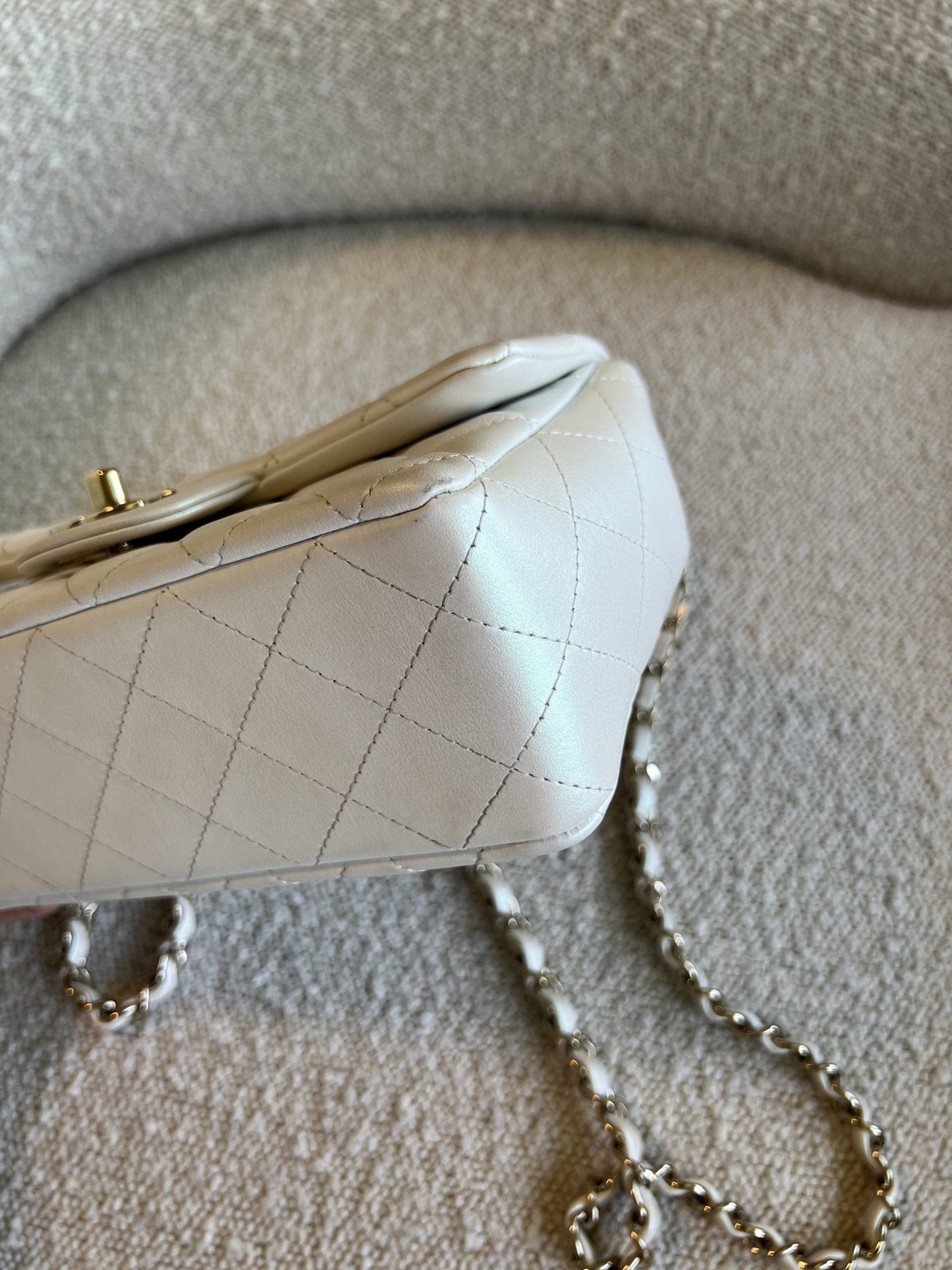 Chanel White Iridescent Mini Rectangular LGHW