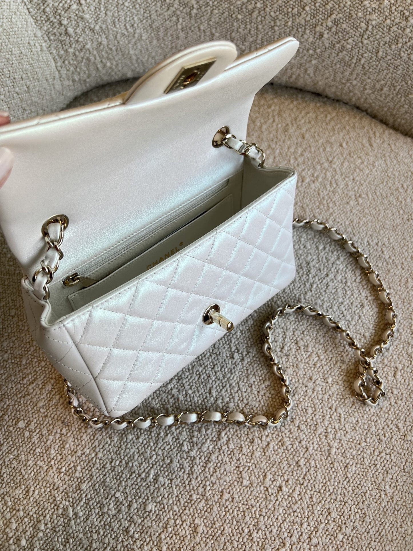 Chanel White Iridescent Mini Rectangular LGHW