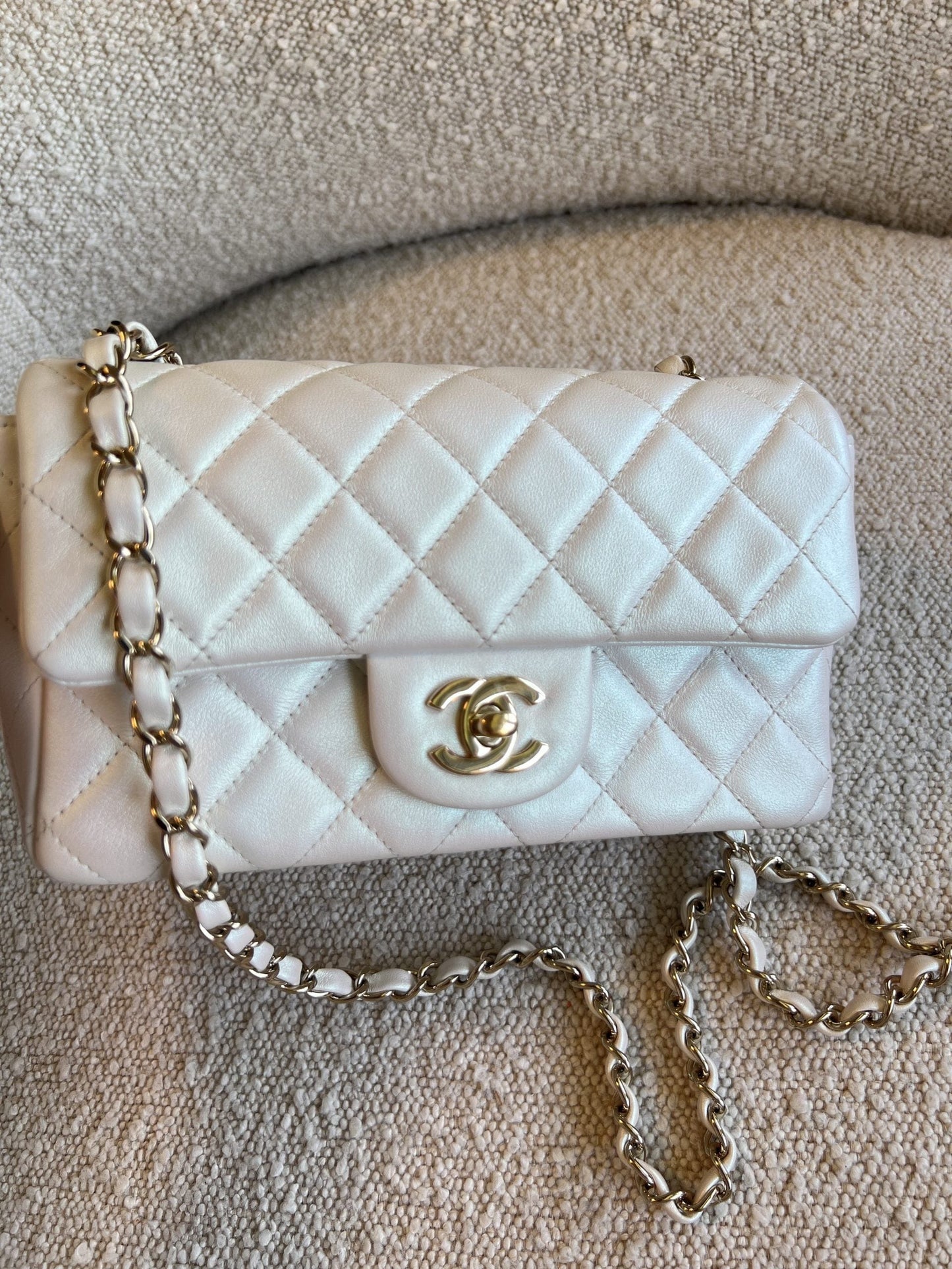 Chanel White Iridescent Mini Rectangular LGHW