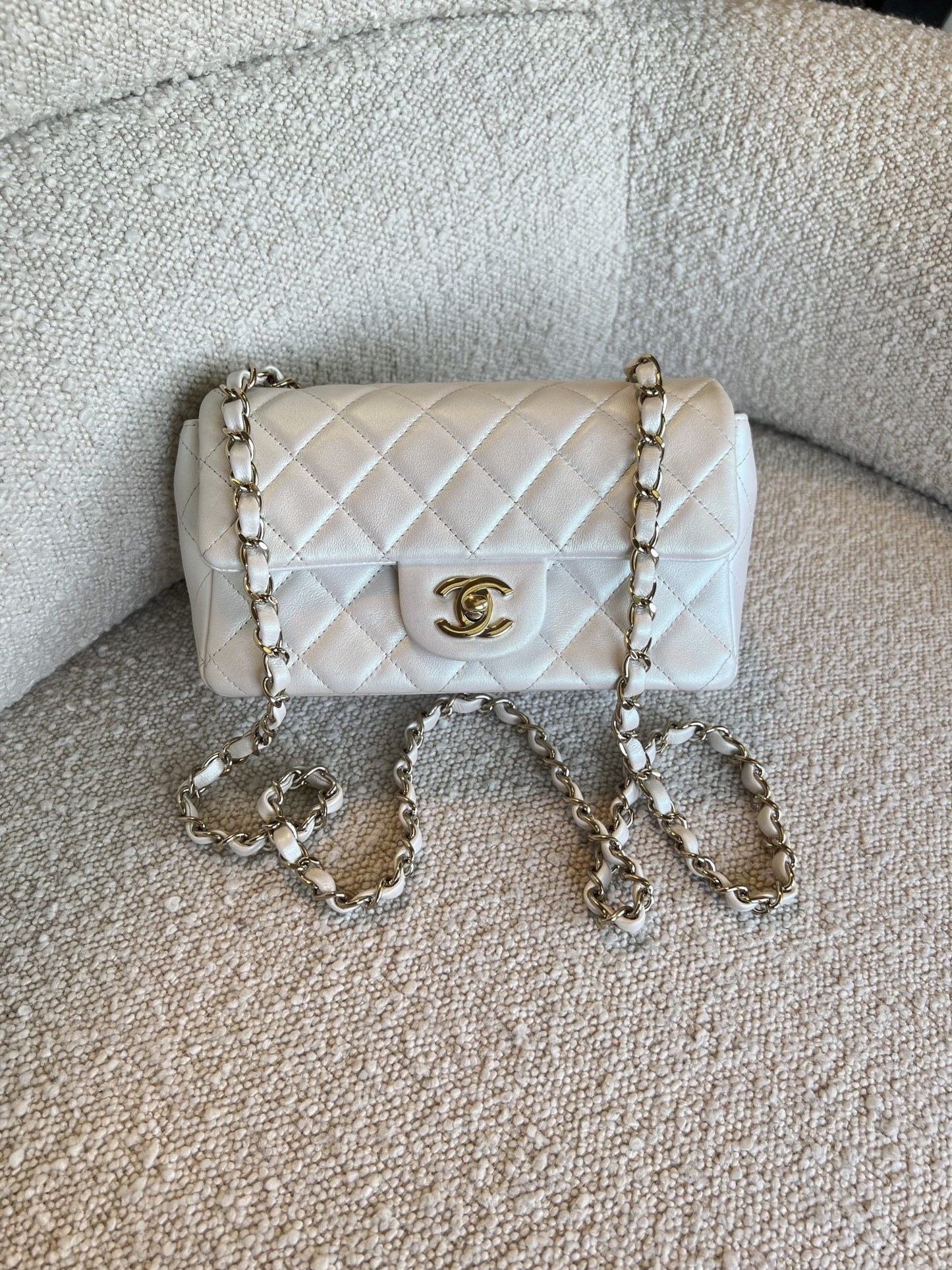 Chanel White Iridescent Mini Rectangular LGHW