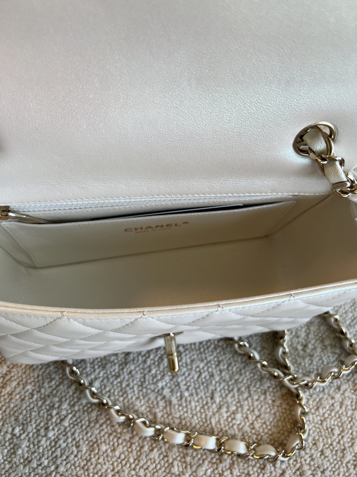 Chanel White Iridescent Mini Rectangular LGHW