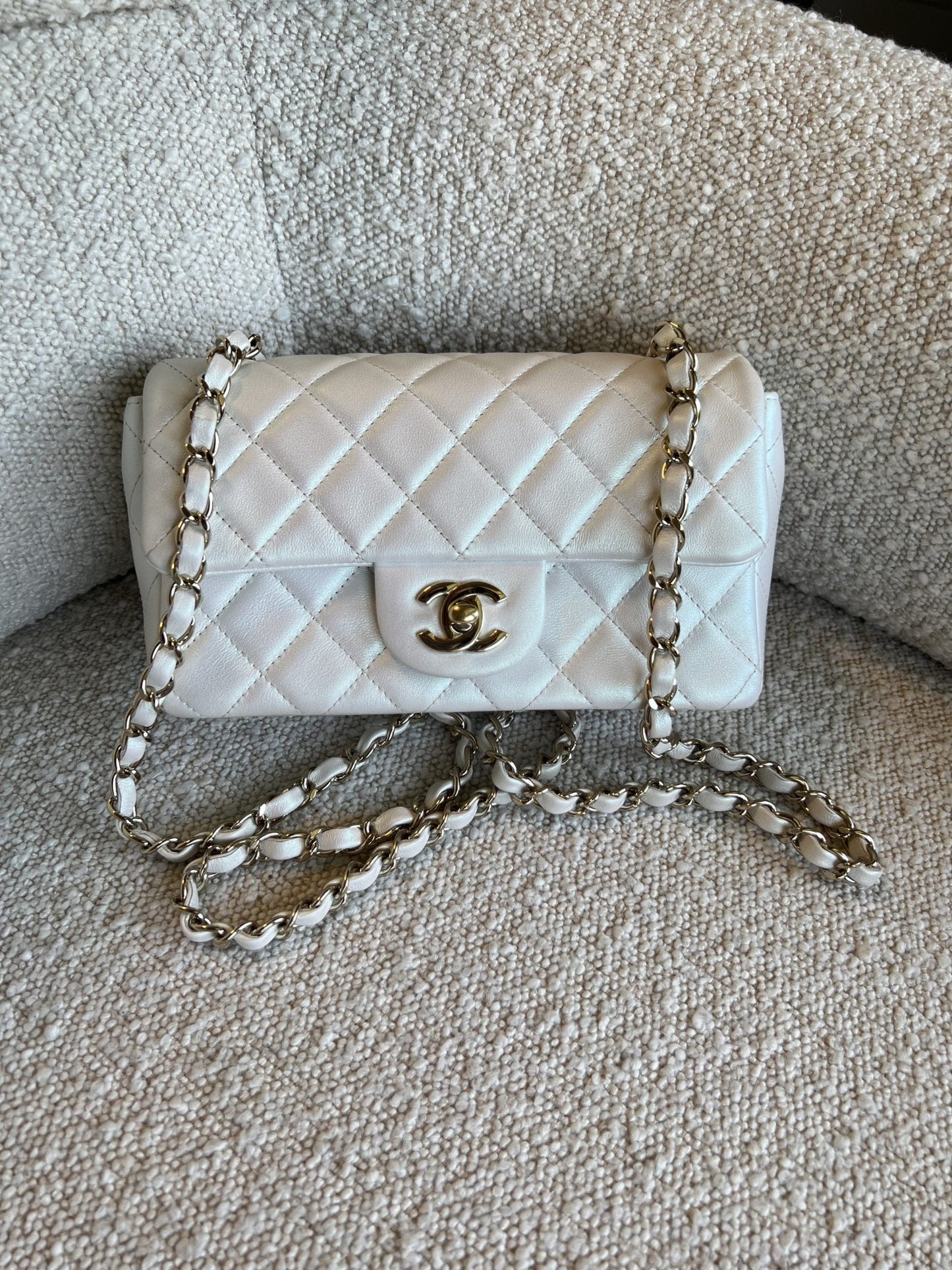 Chanel White Iridescent Mini Rectangular LGHW