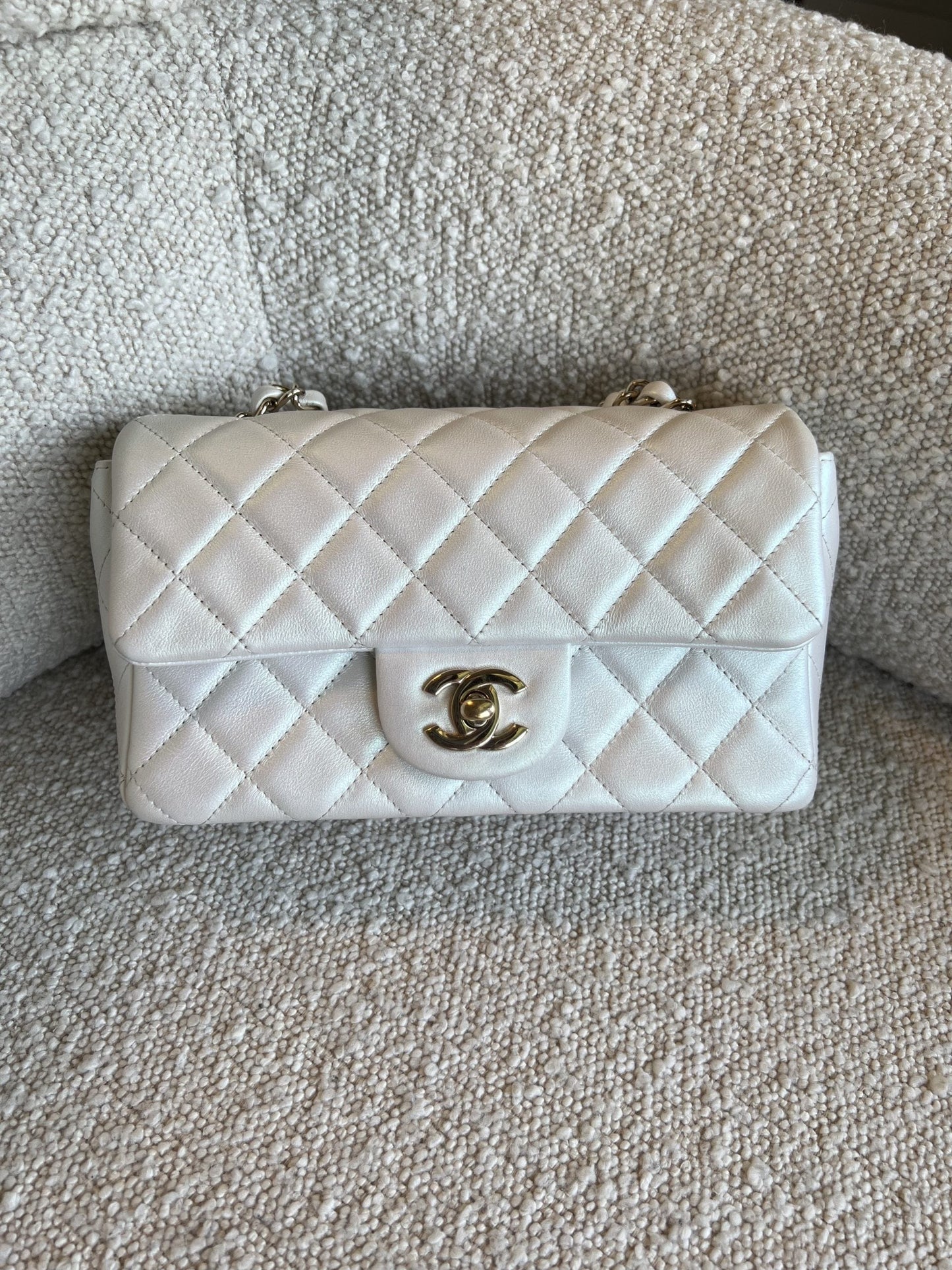 Chanel White Iridescent Mini Rectangular LGHW
