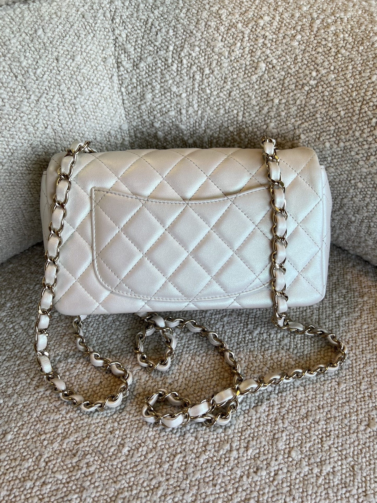 Chanel White Iridescent Mini Rectangular LGHW