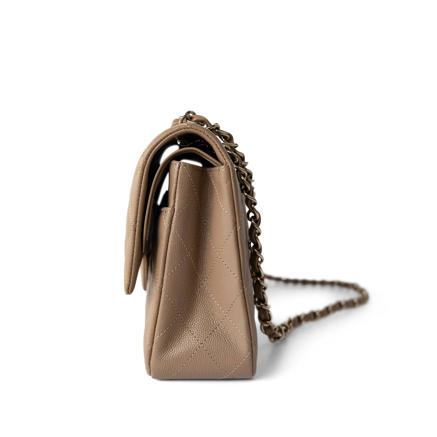 22A Dark Beige Caviar Quilted Classic Flap Medium Light Gold Hardware