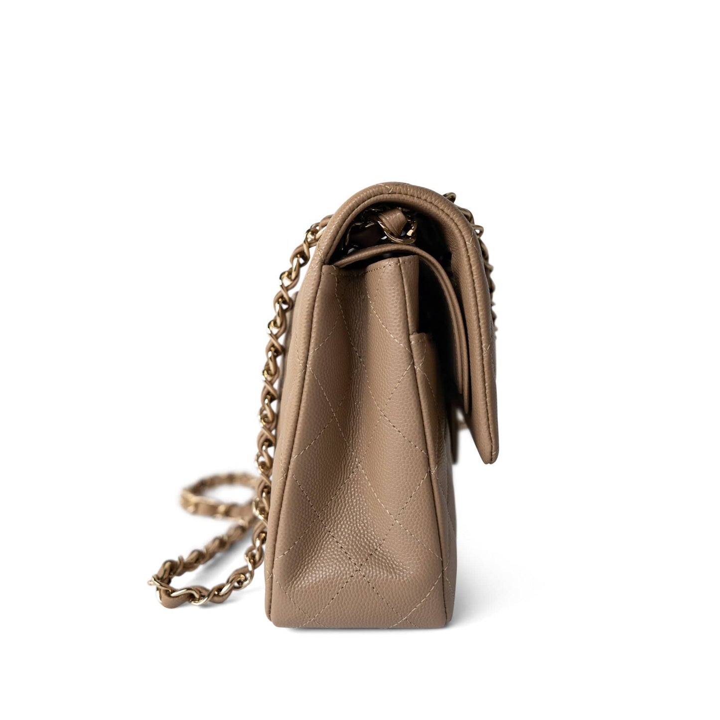 22A Dark Beige Caviar Quilted Classic Flap Medium Light Gold Hardware