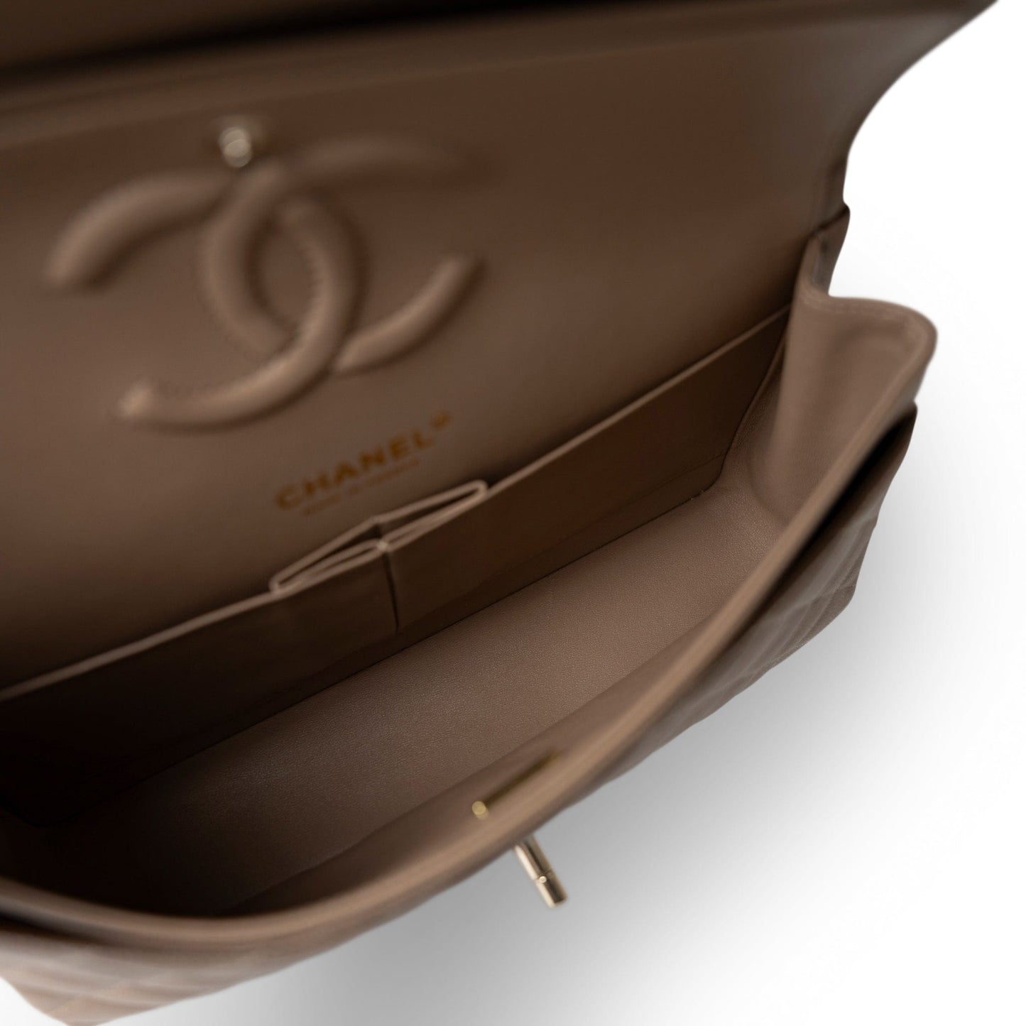 22A Dark Beige Caviar Quilted Classic Flap Medium Light Gold Hardware