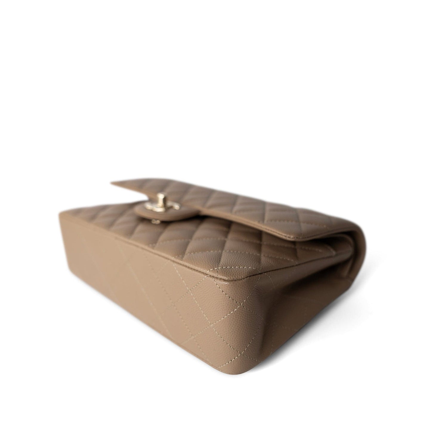 22A Dark Beige Caviar Quilted Classic Flap Medium Light Gold Hardware