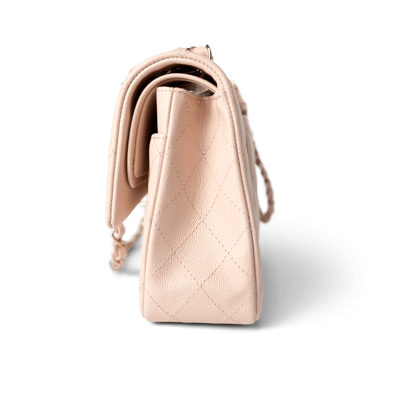 22c Beige Caviar Quilted Classic Flap Medium Light Gold Hardware