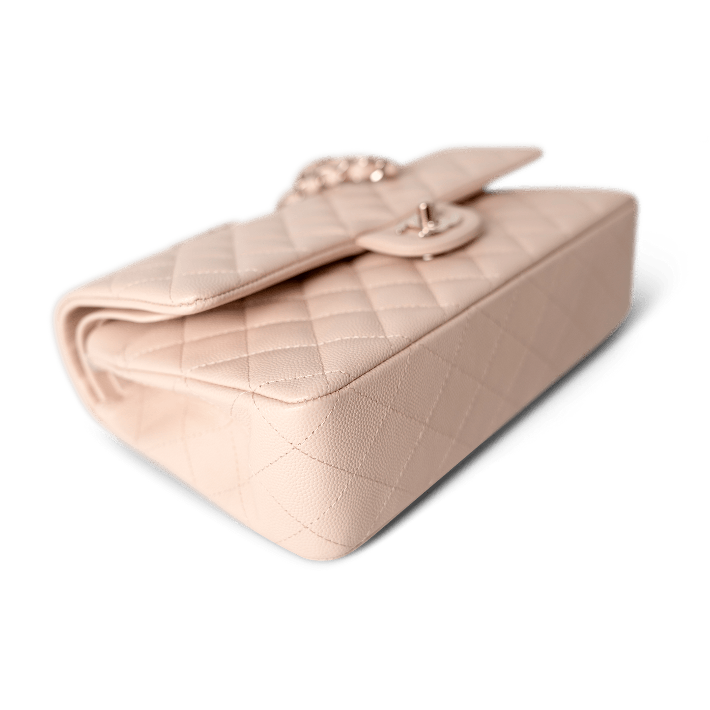 22c Beige Caviar Quilted Classic Flap Medium Light Gold Hardware