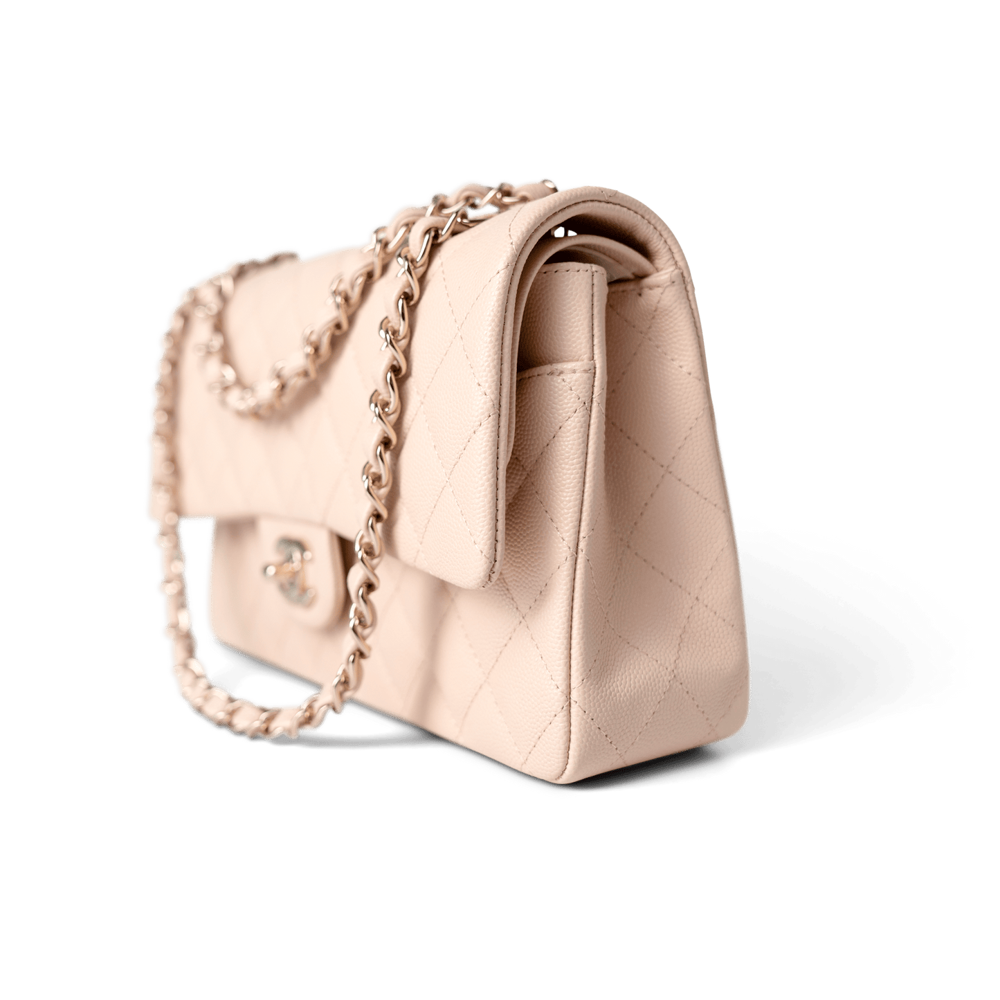 22c Beige Caviar Quilted Classic Flap Medium Light Gold Hardware