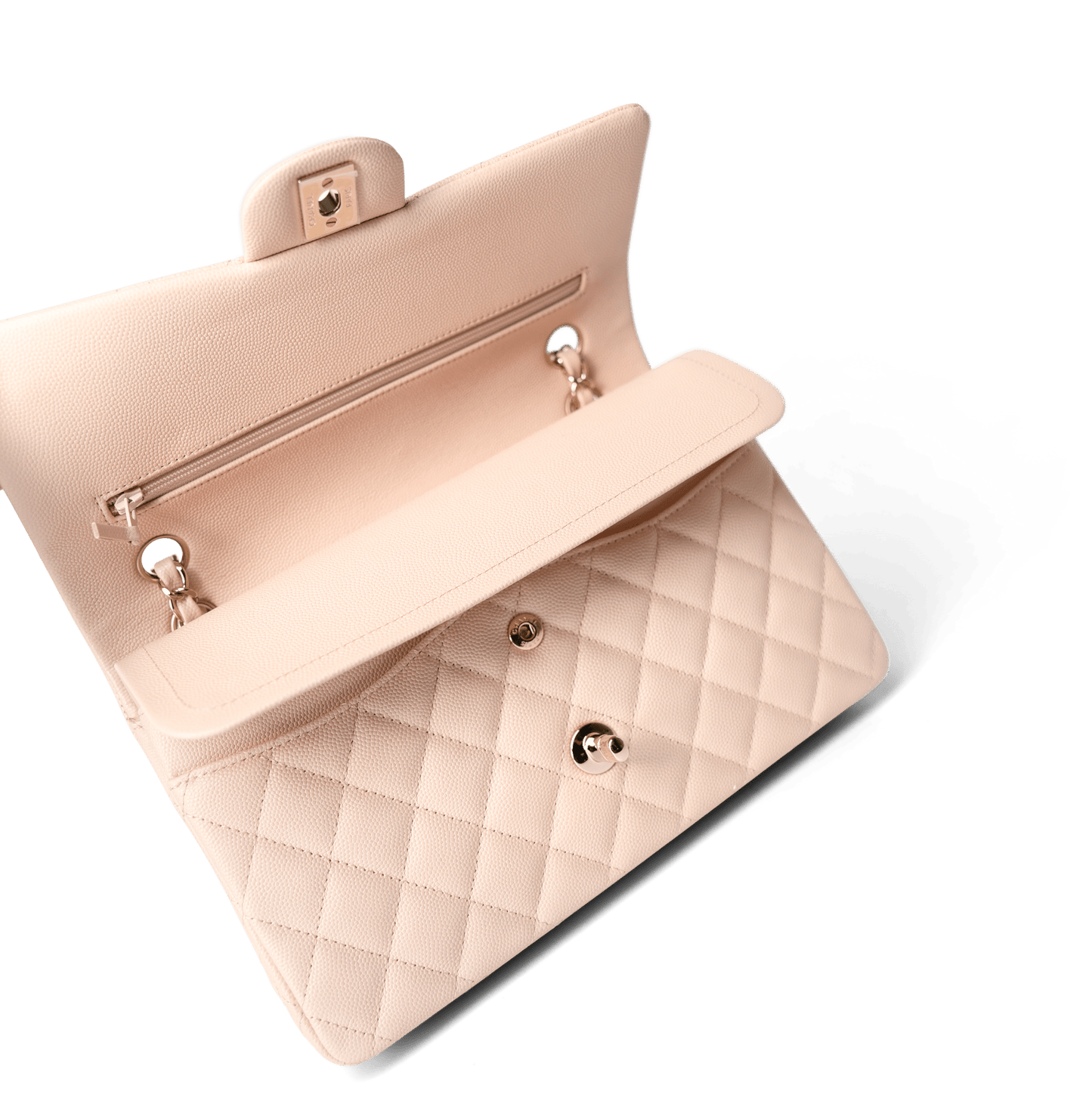 22c Beige Caviar Quilted Classic Flap Medium Light Gold Hardware