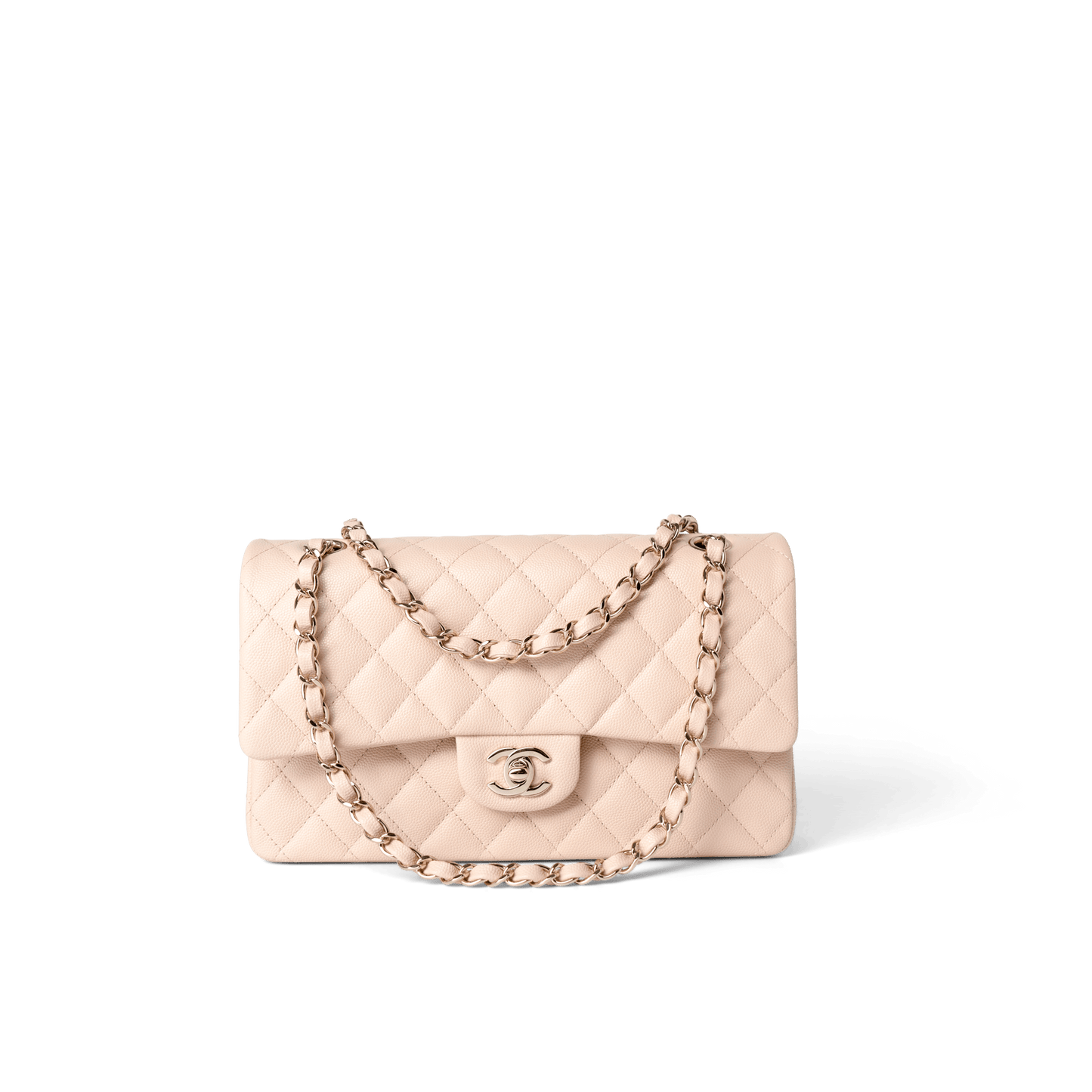 22c Beige Caviar Quilted Classic Flap Medium Light Gold Hardware