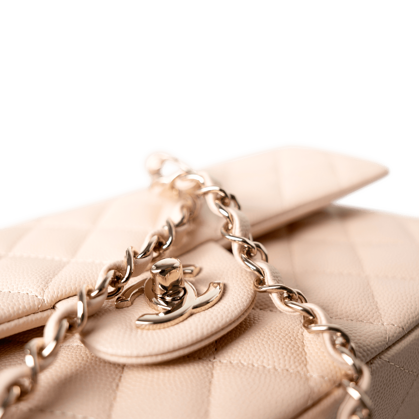 22c Beige Caviar Quilted Classic Flap Medium Light Gold Hardware