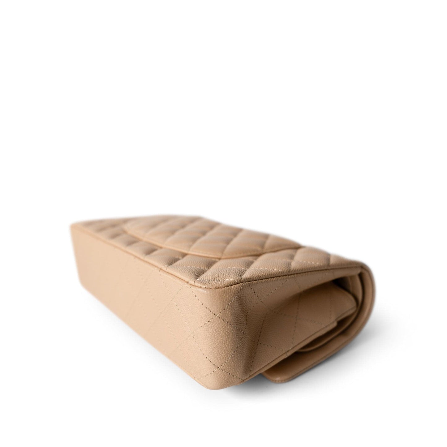 Beige / Tan Caviar Quilted Classic Flap Medium Light Gold Hardware