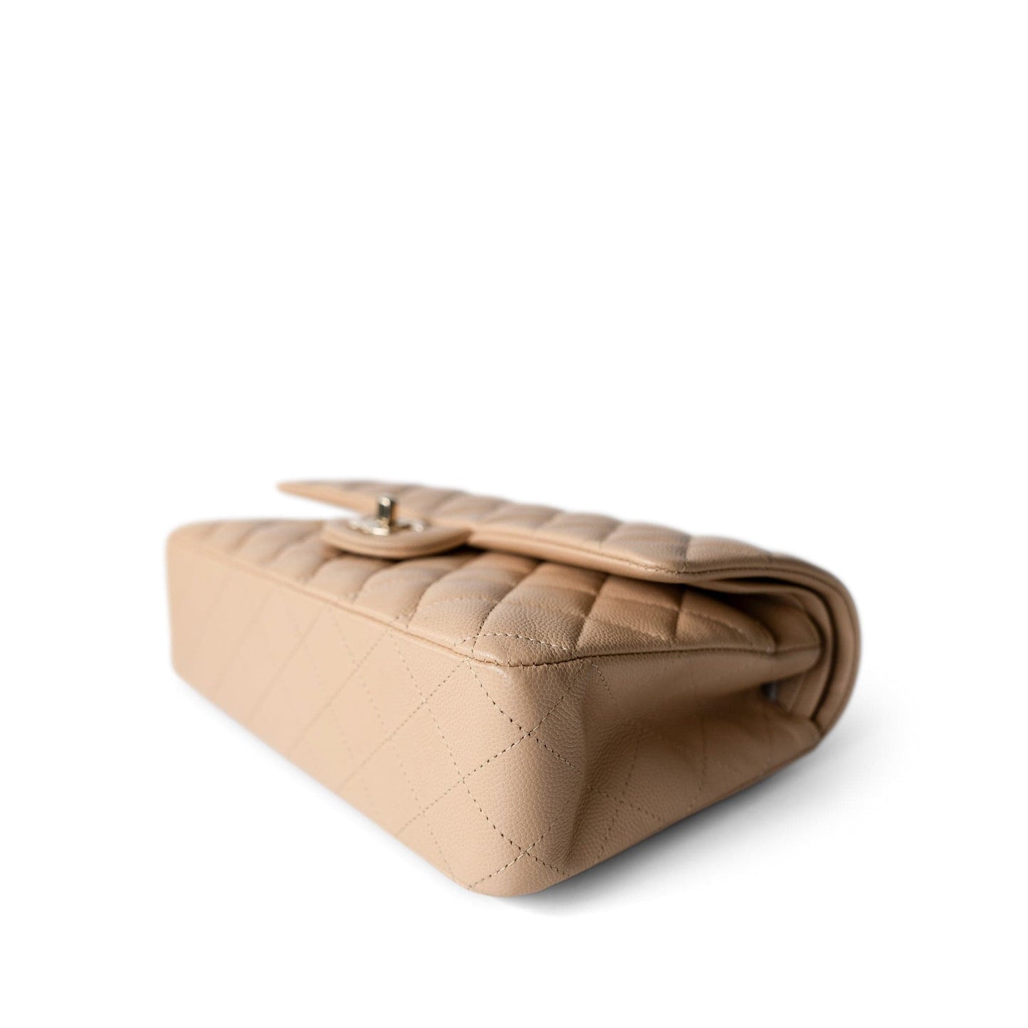 Beige / Tan Caviar Quilted Classic Flap Medium Light Gold Hardware