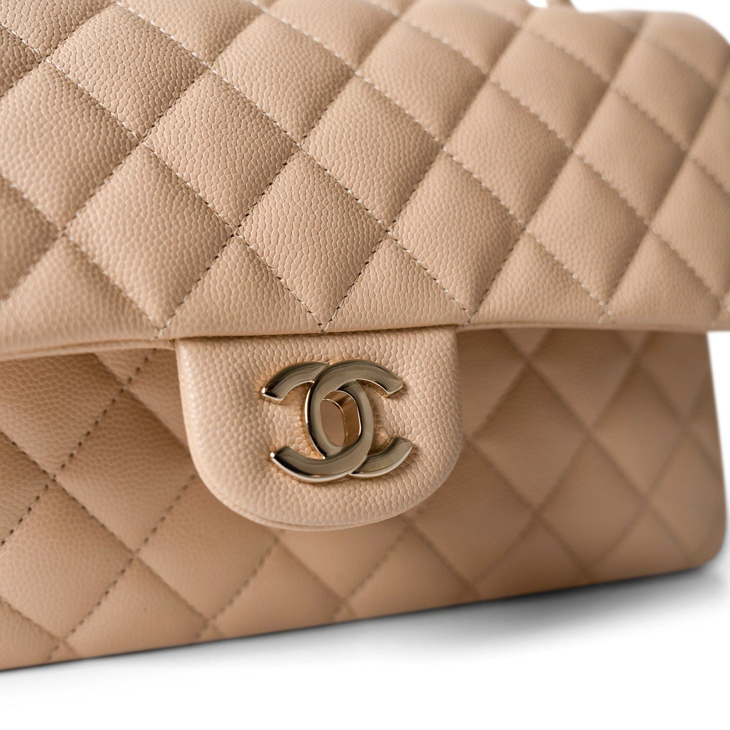 Beige / Tan Caviar Quilted Classic Flap Medium Light Gold Hardware