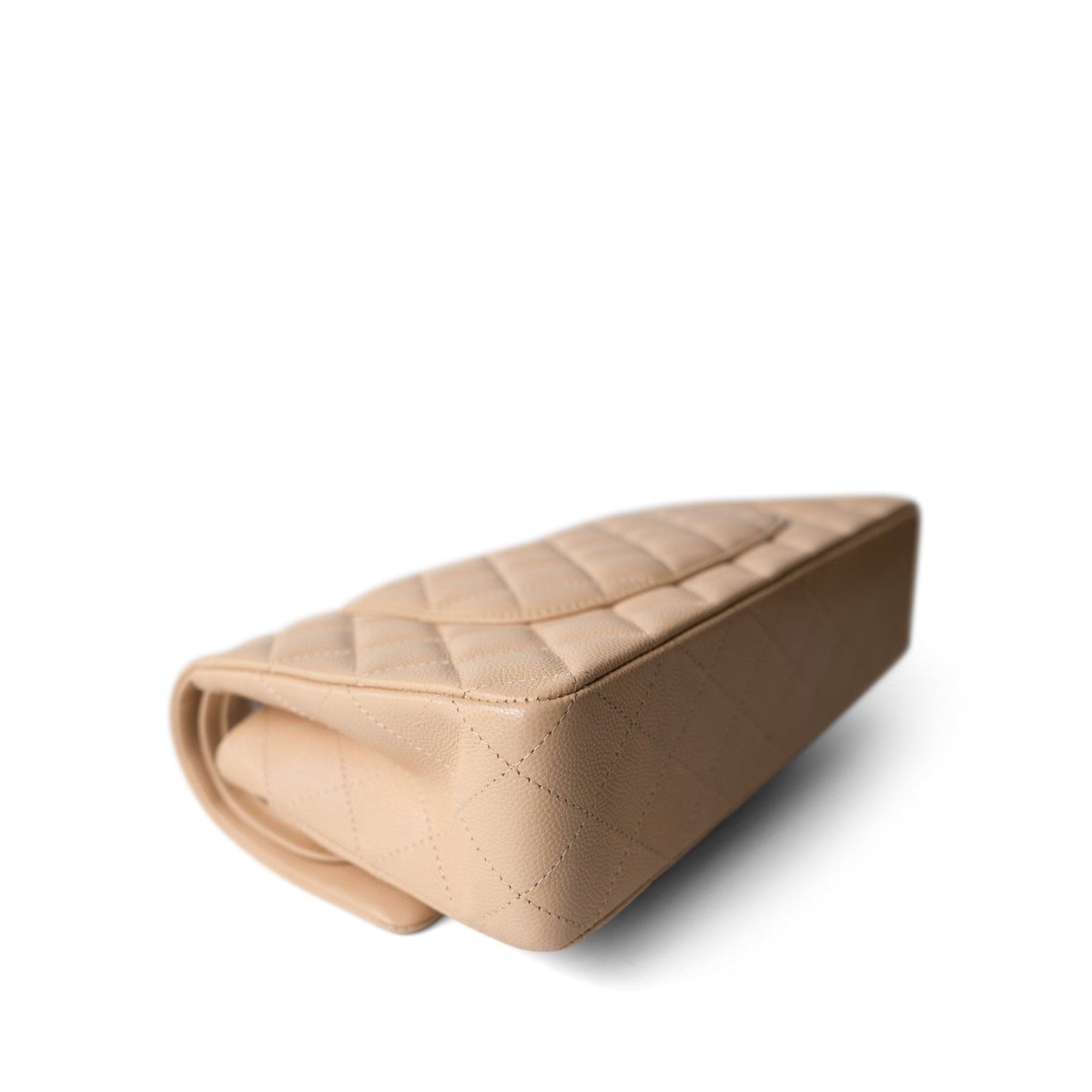 Beige / Tan Caviar Quilted Classic Flap Medium Light Gold Hardware