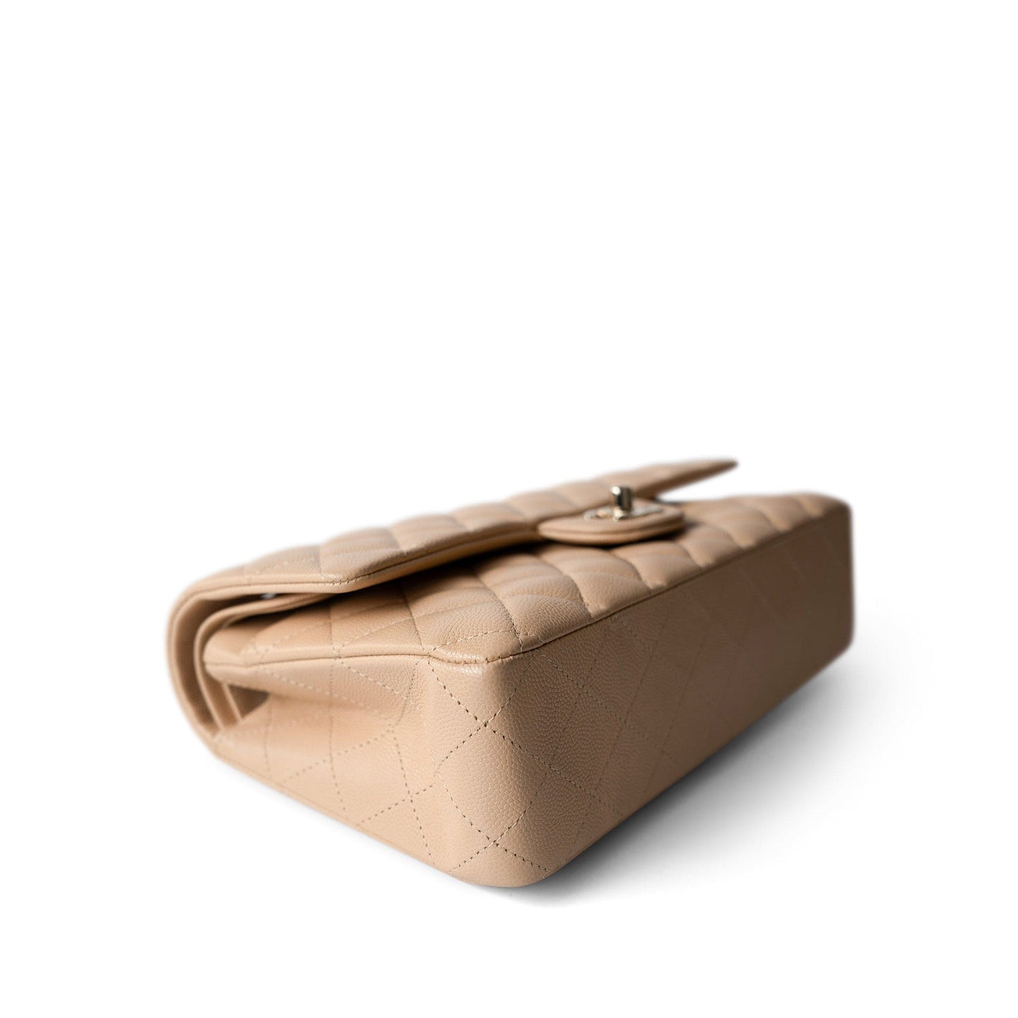 Beige / Tan Caviar Quilted Classic Flap Medium Light Gold Hardware