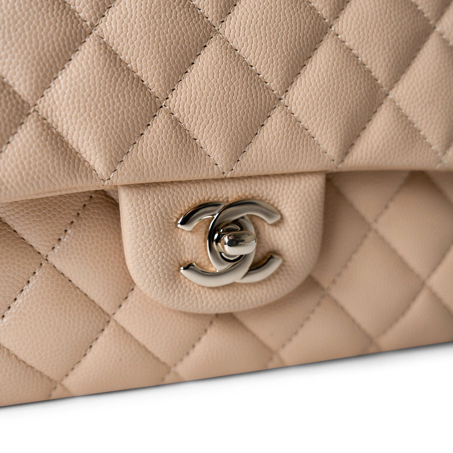 Beige / Tan Caviar Quilted Classic Flap Medium Light Gold Hardware