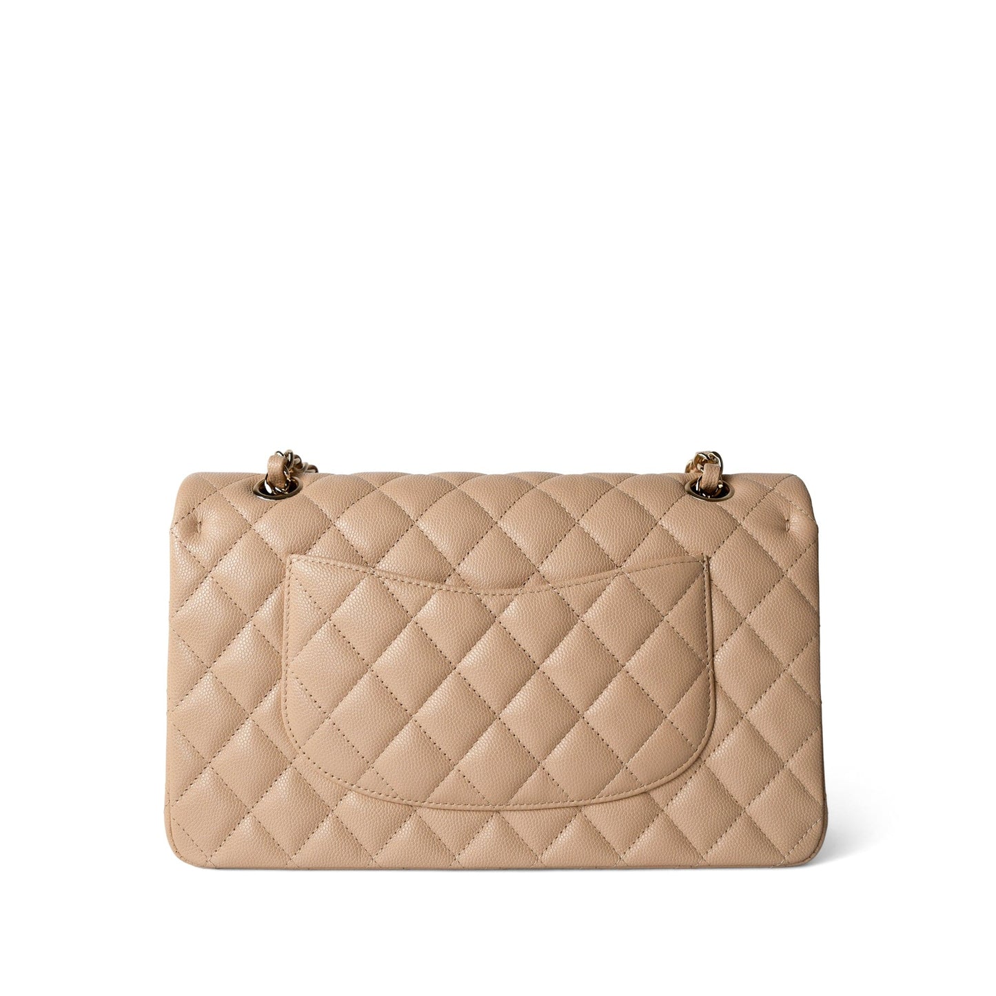 Beige / Tan Caviar Quilted Classic Flap Medium Light Gold Hardware