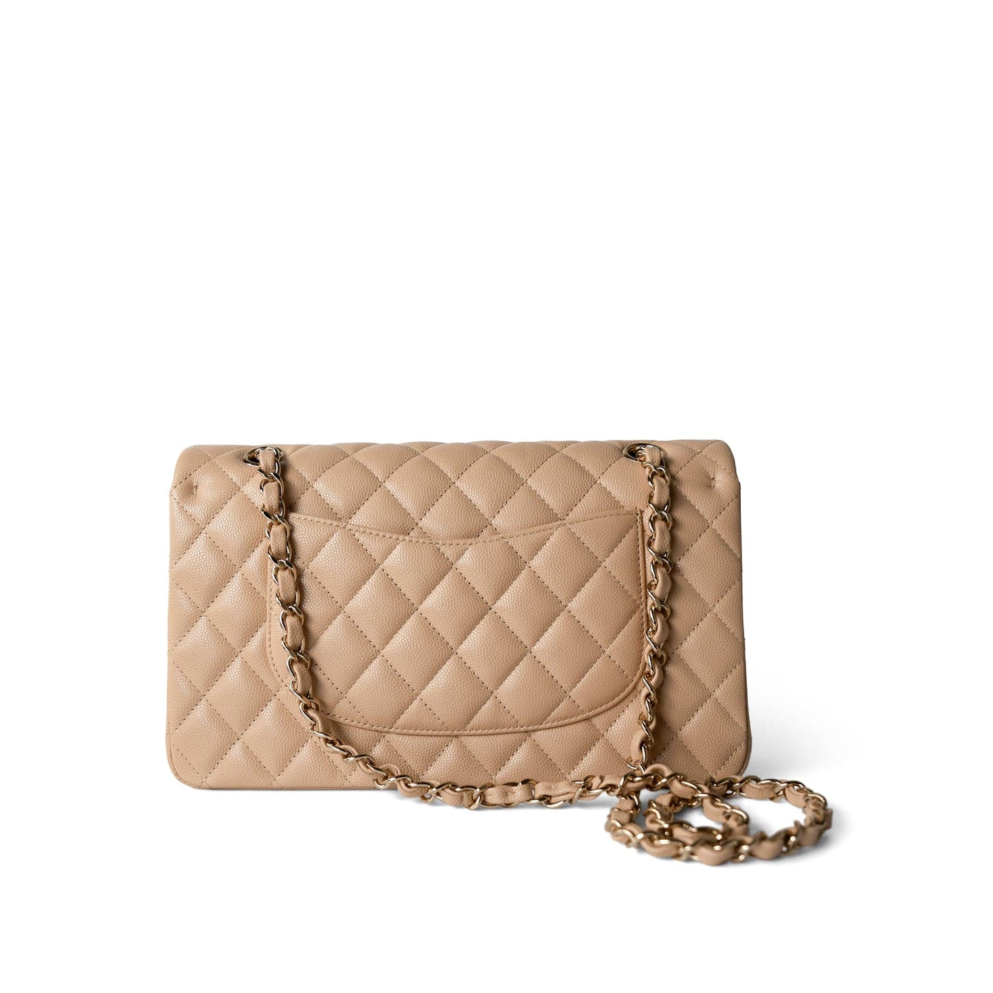 Beige / Tan Caviar Quilted Classic Flap Medium Light Gold Hardware