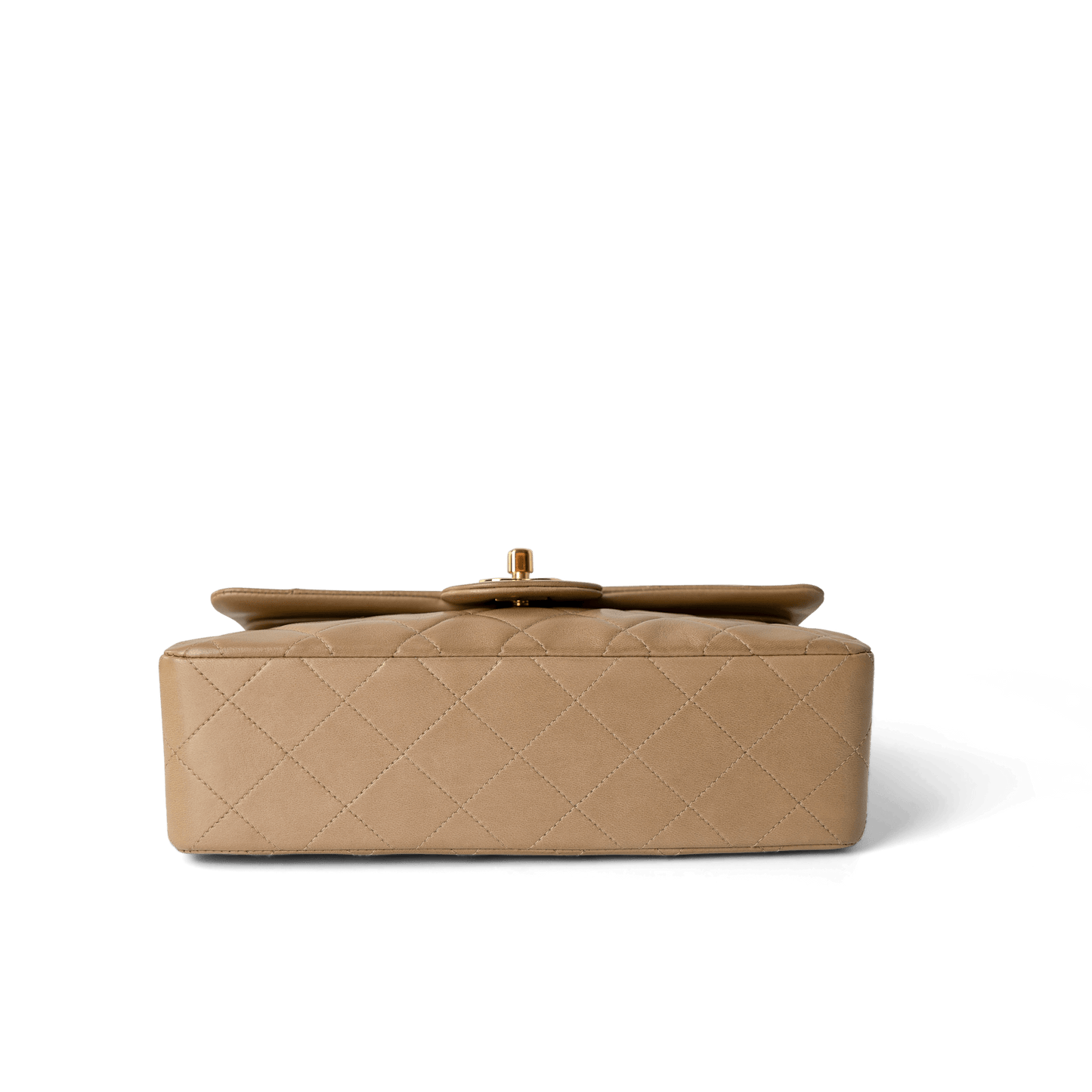 Dark Beige Lambskin Quilted Vintage Classic Flap Gold Hardware