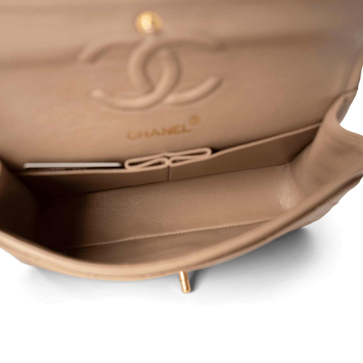 Dark Beige Lambskin Quilted Vintage Classic Flap Gold Hardware