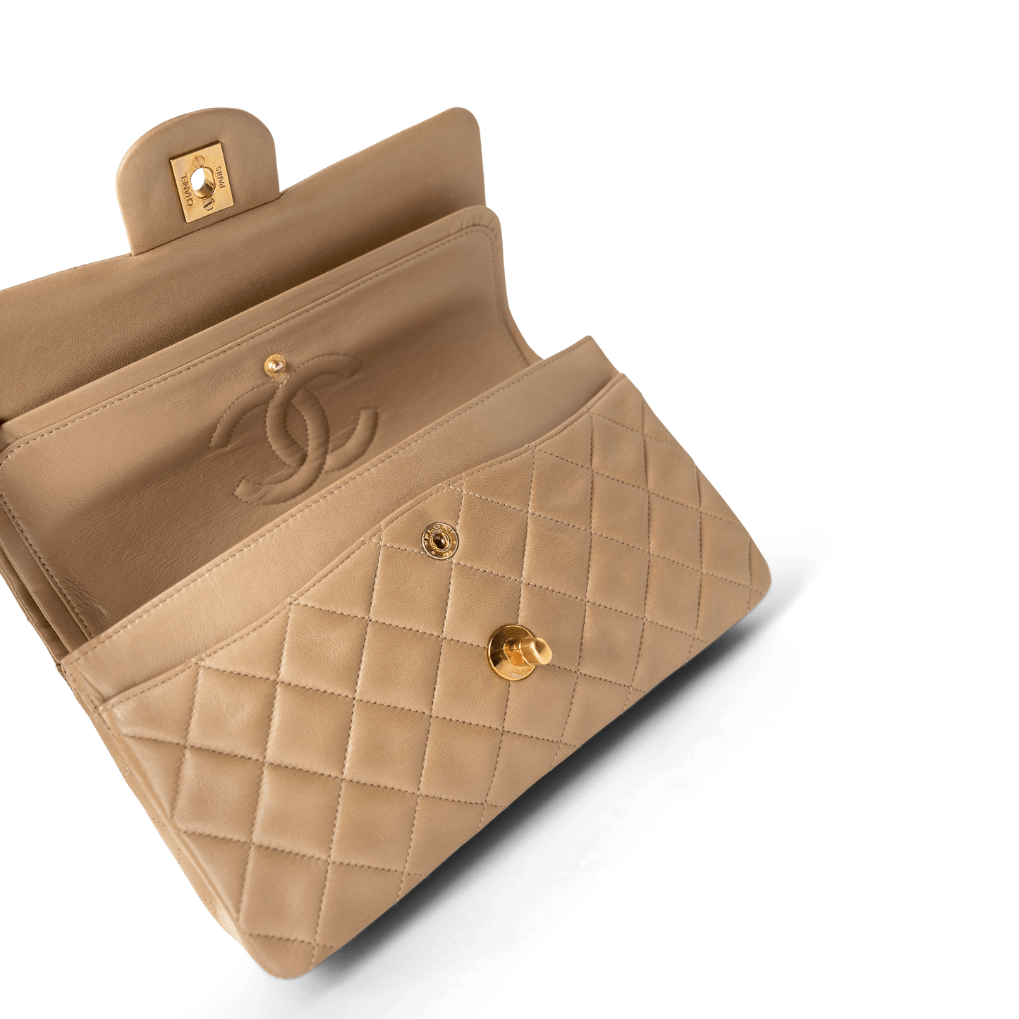 Dark Beige Lambskin Quilted Vintage Classic Flap Gold Hardware