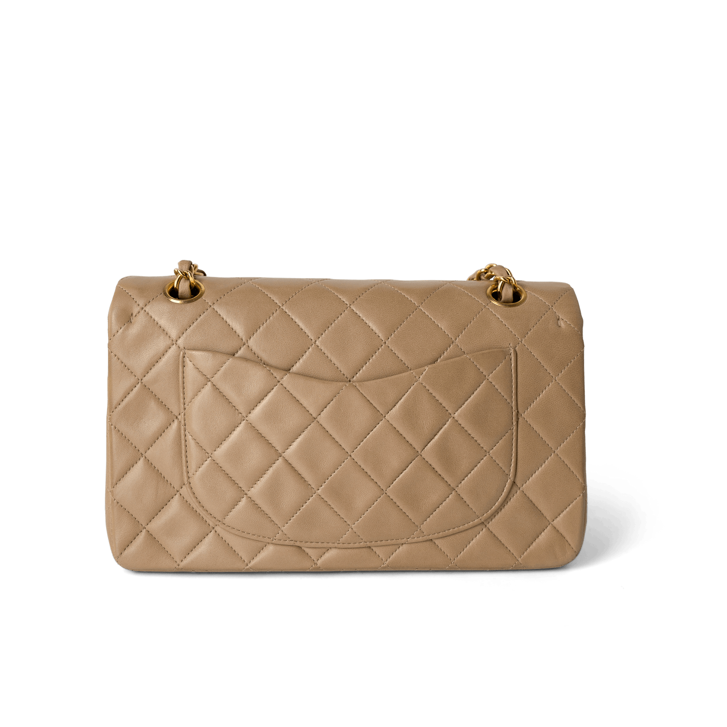 Dark Beige Lambskin Quilted Vintage Classic Flap Gold Hardware