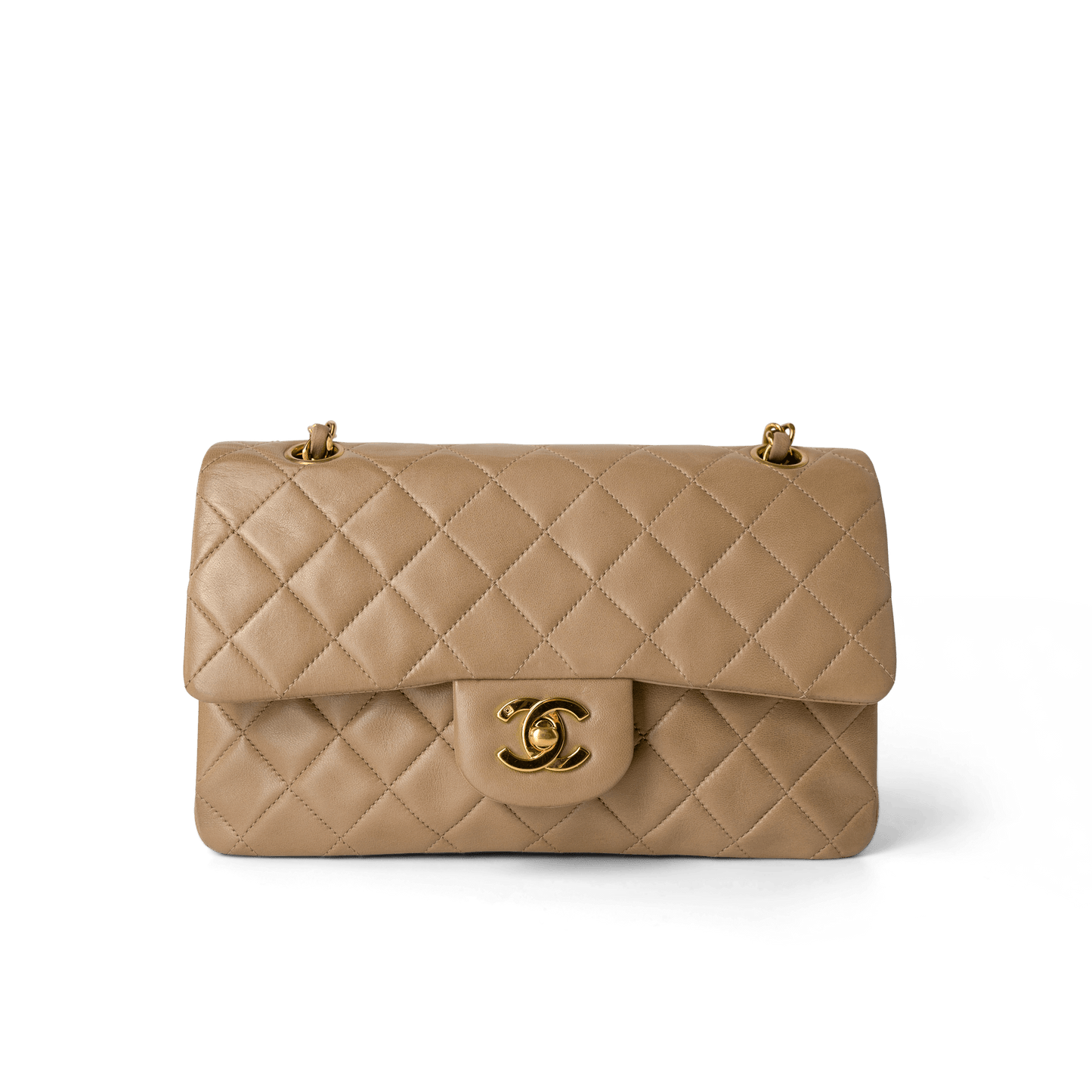 Dark Beige Lambskin Quilted Vintage Classic Flap Gold Hardware