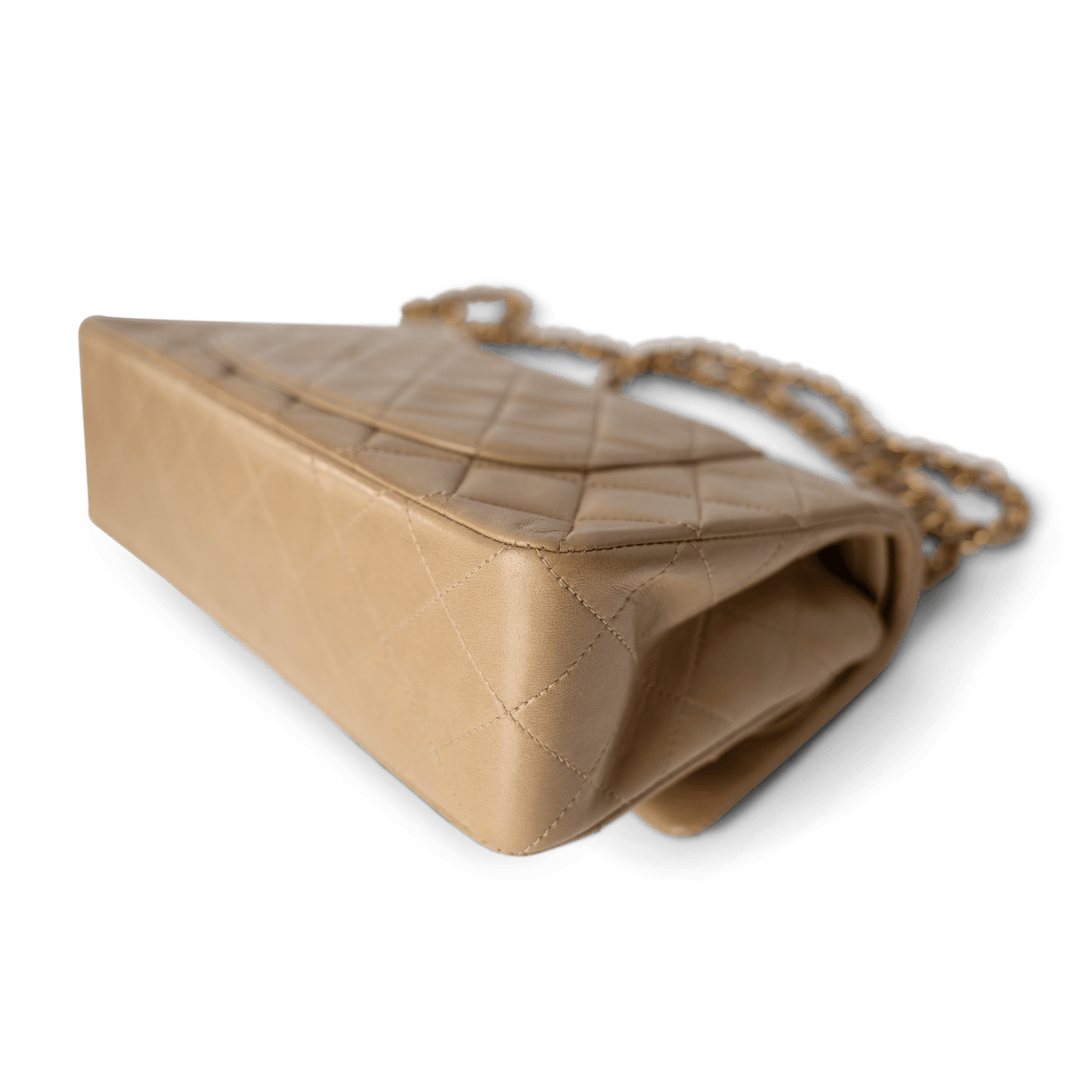 Dark Beige Lambskin Quilted Vintage Classic Flap Gold Hardware