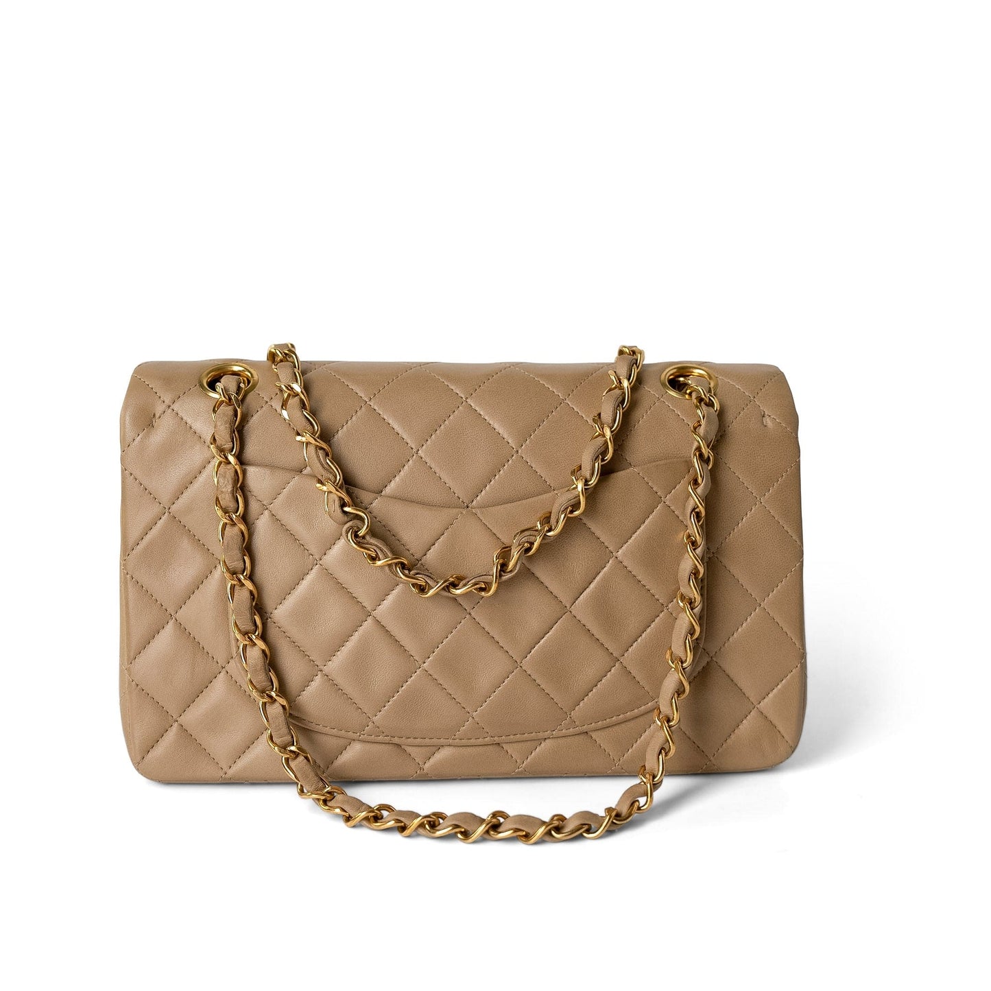 Dark Beige Lambskin Quilted Vintage Classic Flap Gold Hardware
