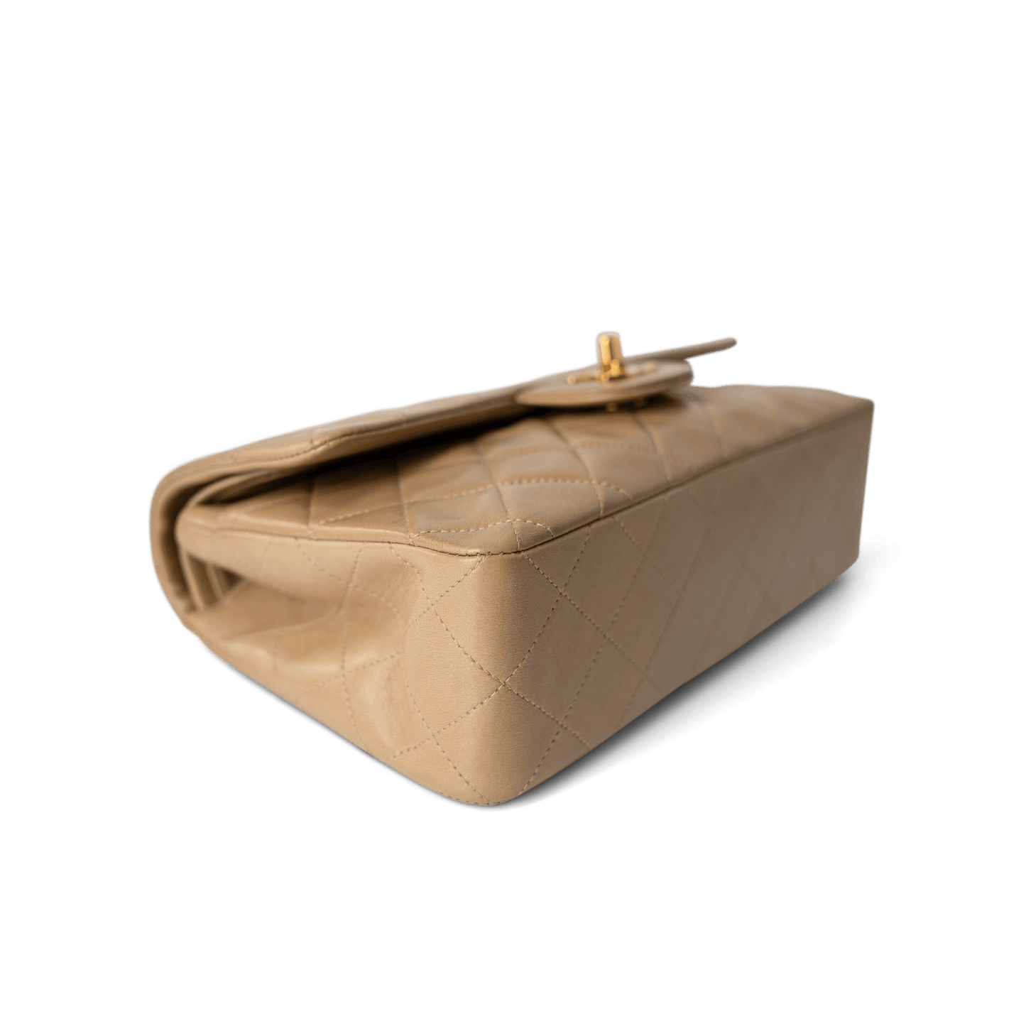 Dark Beige Lambskin Quilted Vintage Classic Flap Gold Hardware