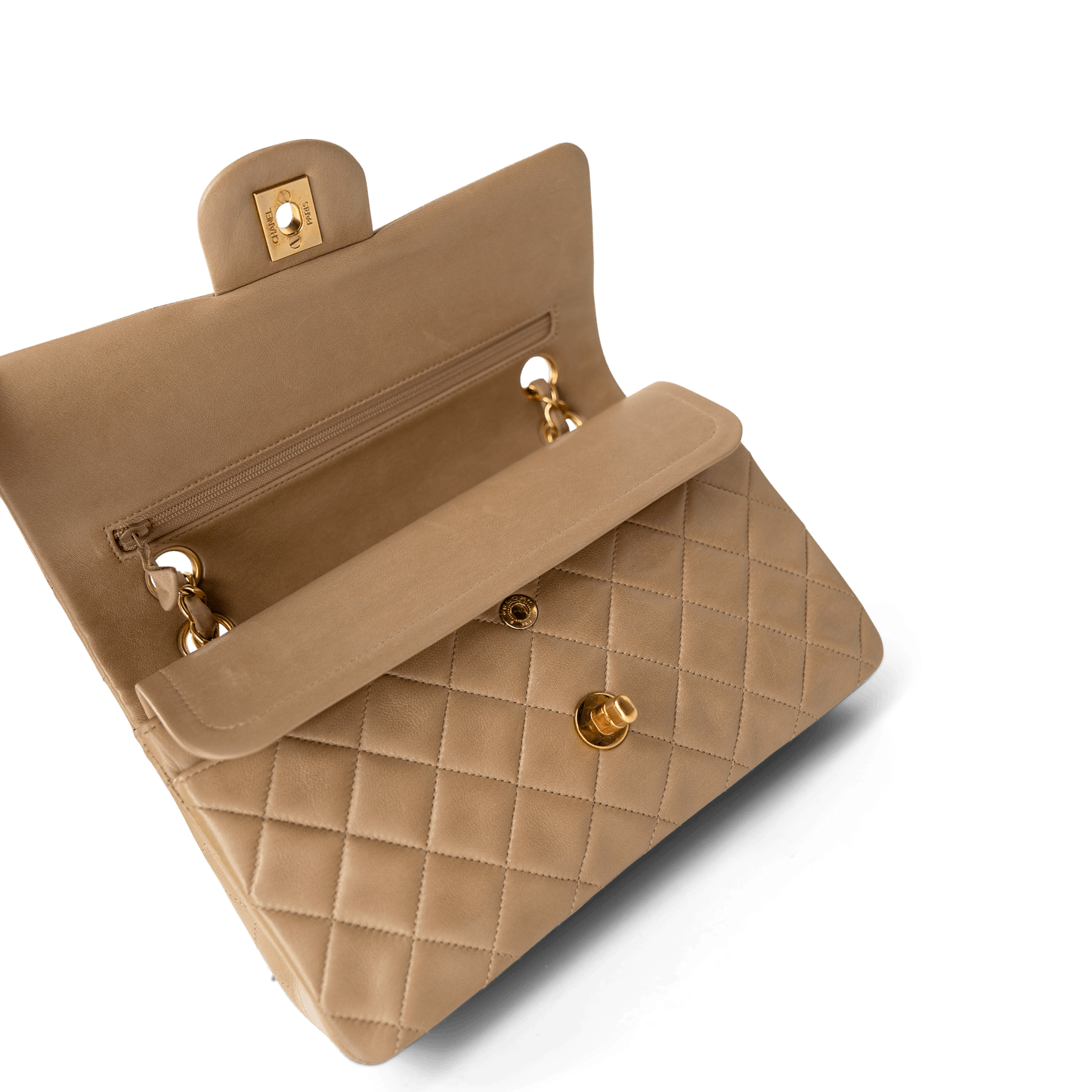 Dark Beige Lambskin Quilted Vintage Classic Flap Gold Hardware