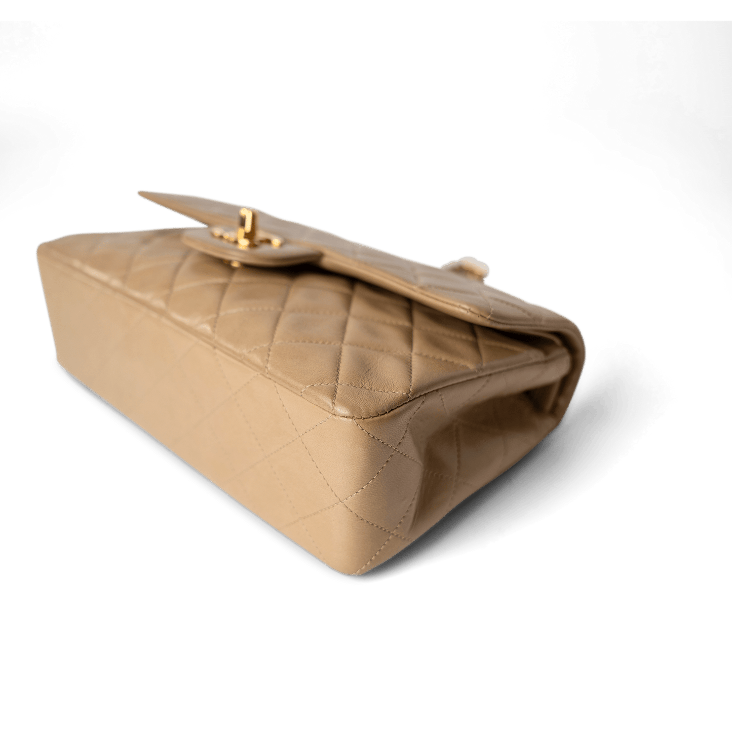 Dark Beige Lambskin Quilted Vintage Classic Flap Gold Hardware