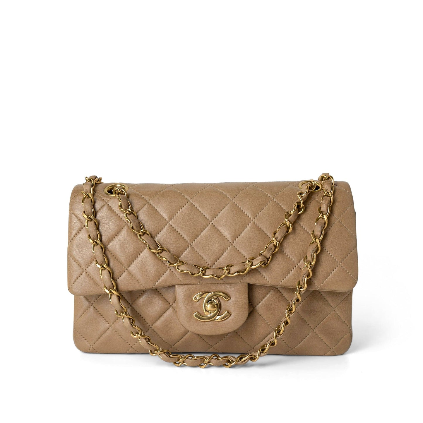 Dark Beige Lambskin Quilted Vintage Classic Flap Gold Hardware
