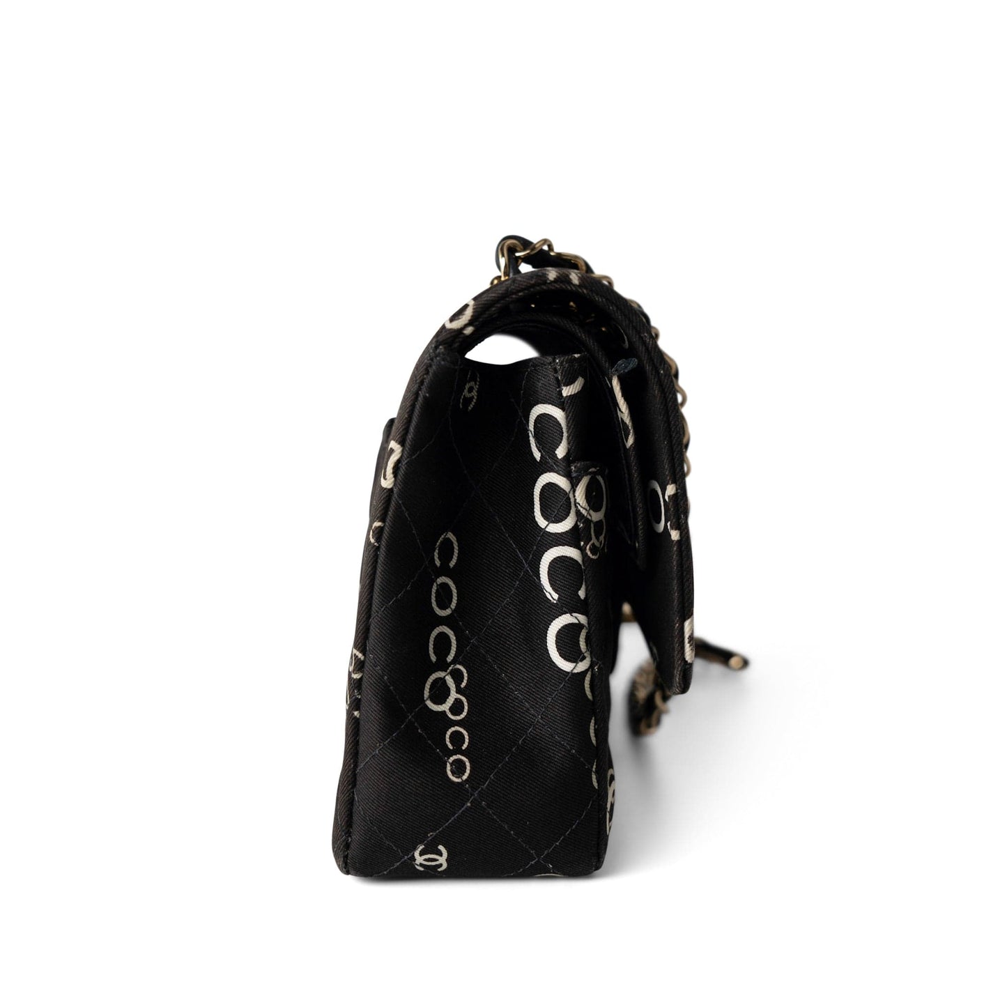 Black Canvas Quilted COCO Medium Classic Flap Light Gold Hardware