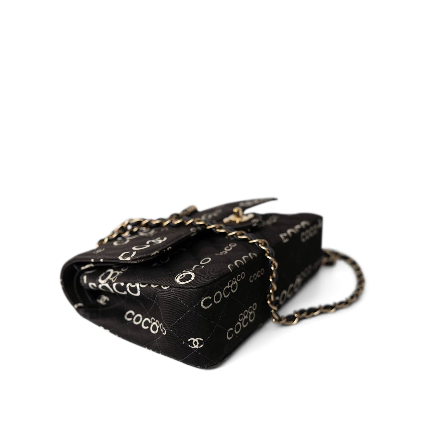 Black Canvas Quilted COCO Medium Classic Flap Light Gold Hardware