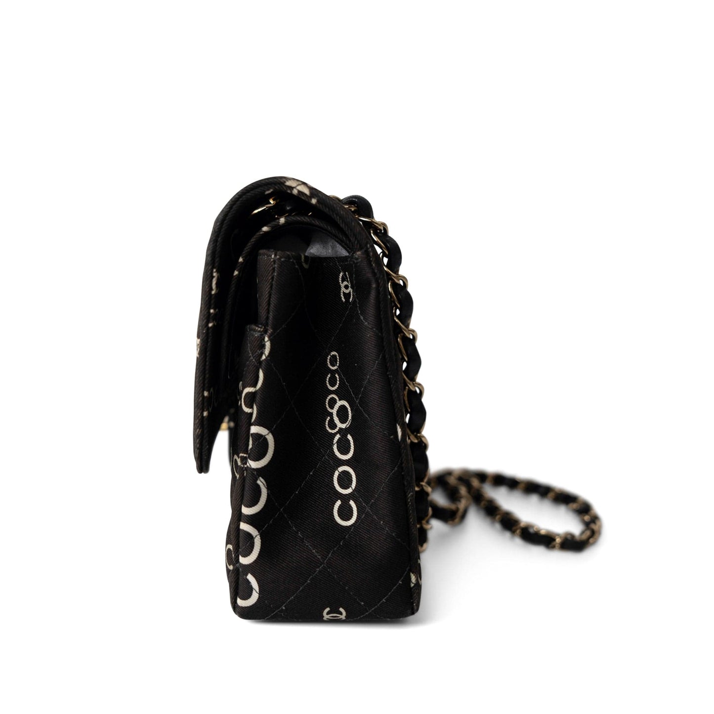 Black Canvas Quilted COCO Medium Classic Flap Light Gold Hardware