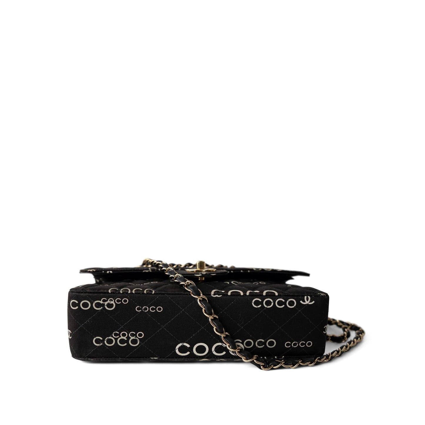 Black Canvas Quilted COCO Medium Classic Flap Light Gold Hardware