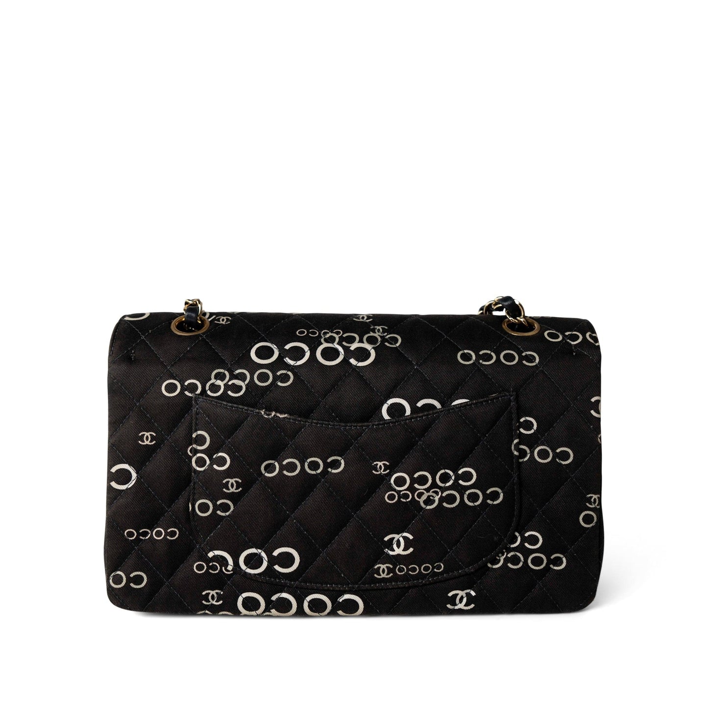 Black Canvas Quilted COCO Medium Classic Flap Light Gold Hardware