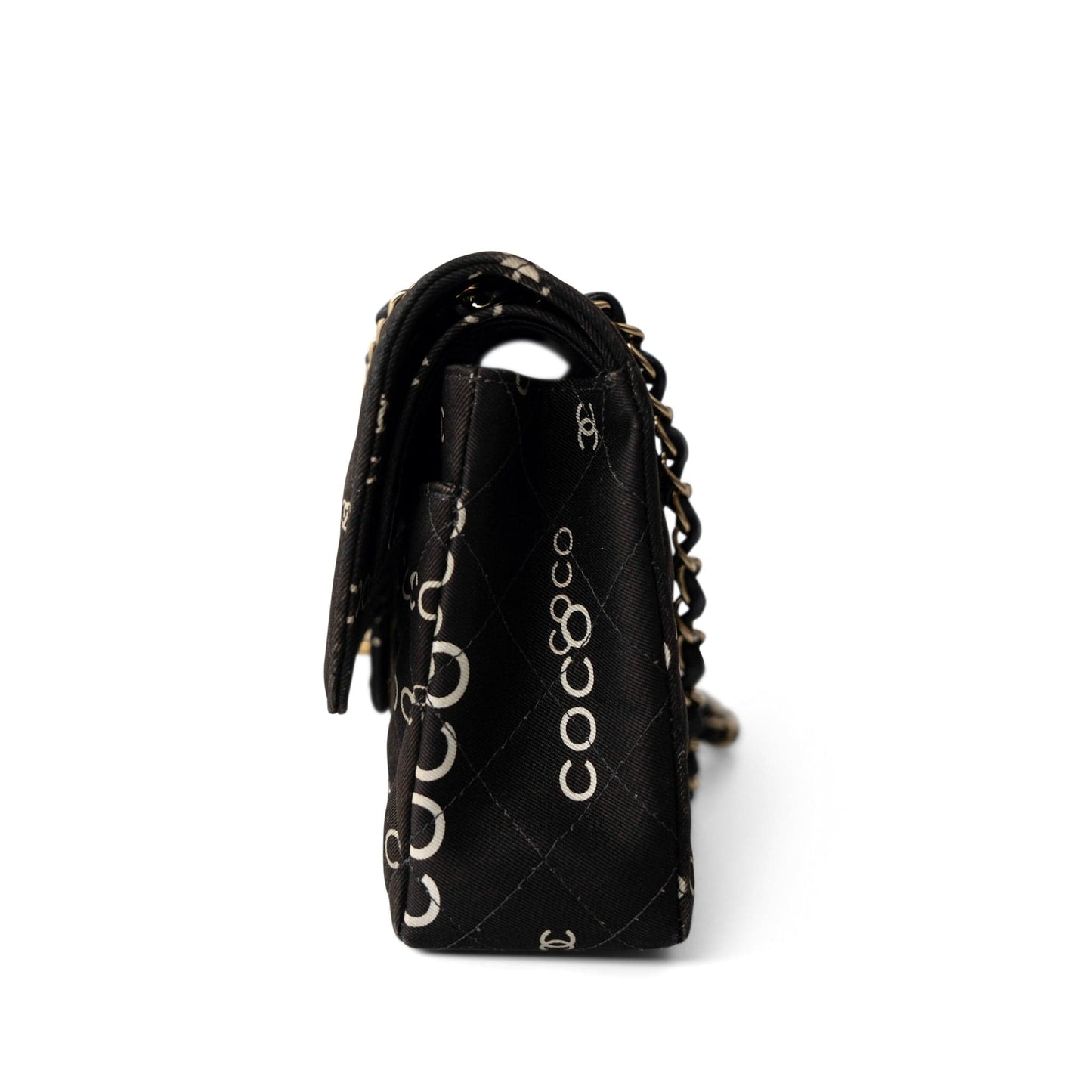 Black Canvas Quilted COCO Medium Classic Flap Light Gold Hardware