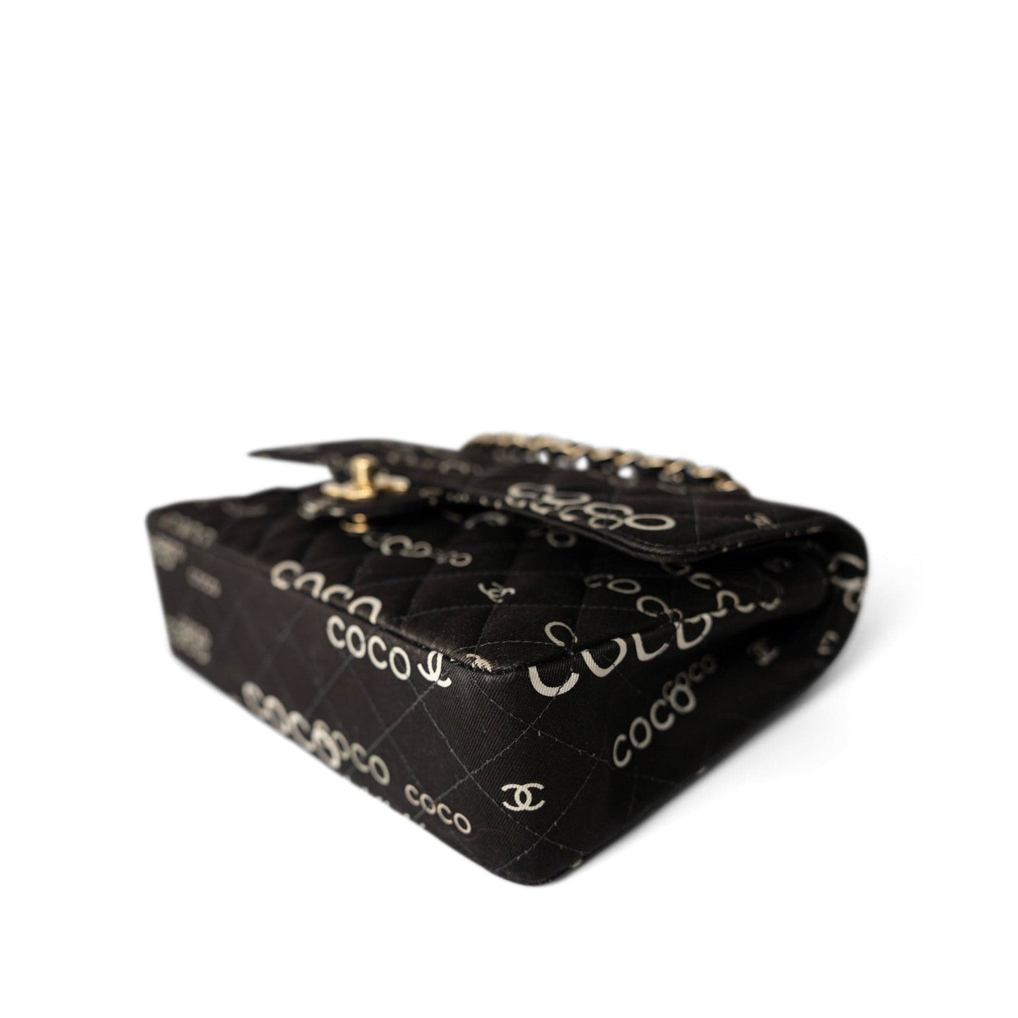 Black Canvas Quilted COCO Medium Classic Flap Light Gold Hardware